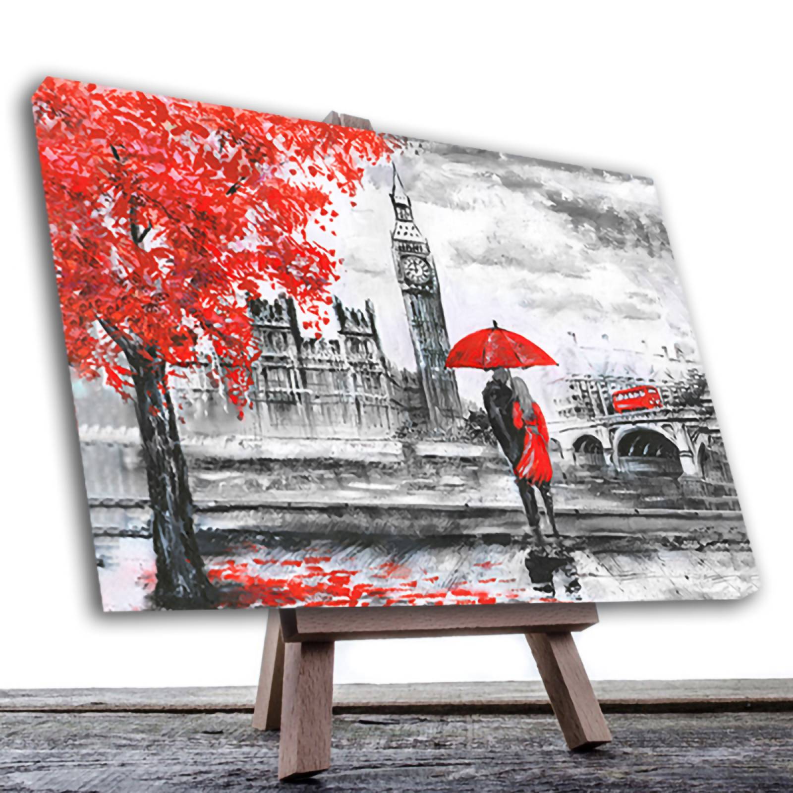 Cuadro Decorativo Londres Blanco Y Negro Con Vivos Rojos #4 60 X 40