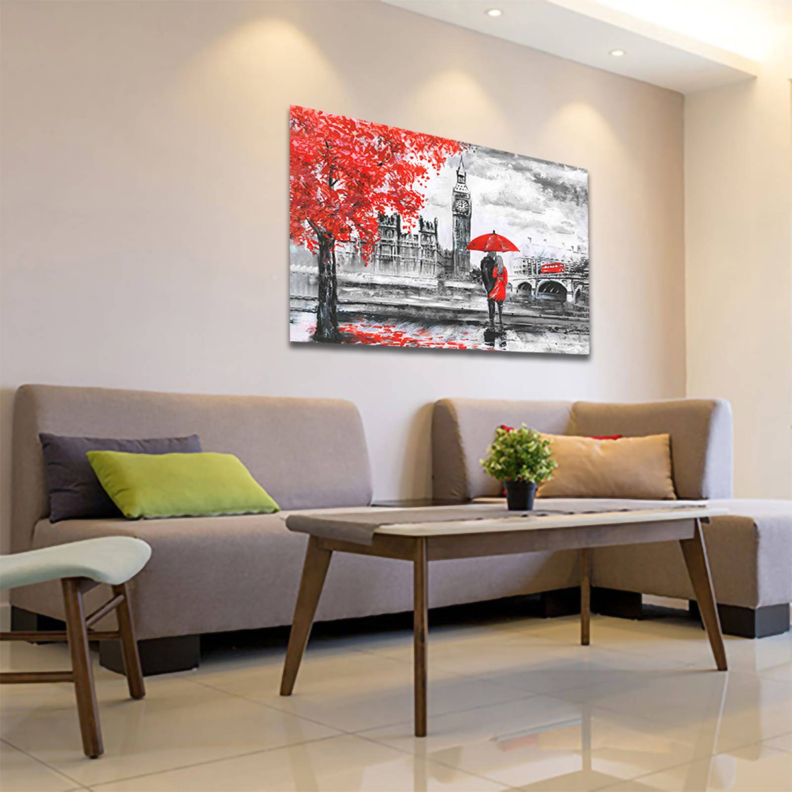 Cuadro Decorativo Londres Blanco Y Negro Con Vivos Rojos #4 60 X 40