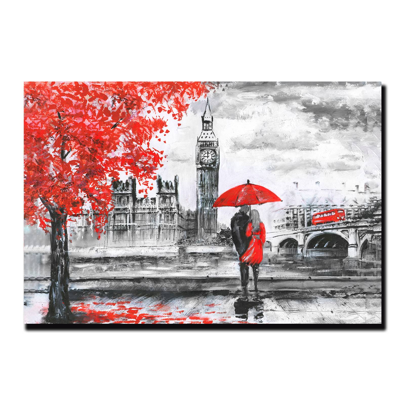 Cuadro Decorativo Londres Blanco Y Negro Con Vivos Rojos #4 60 X 40