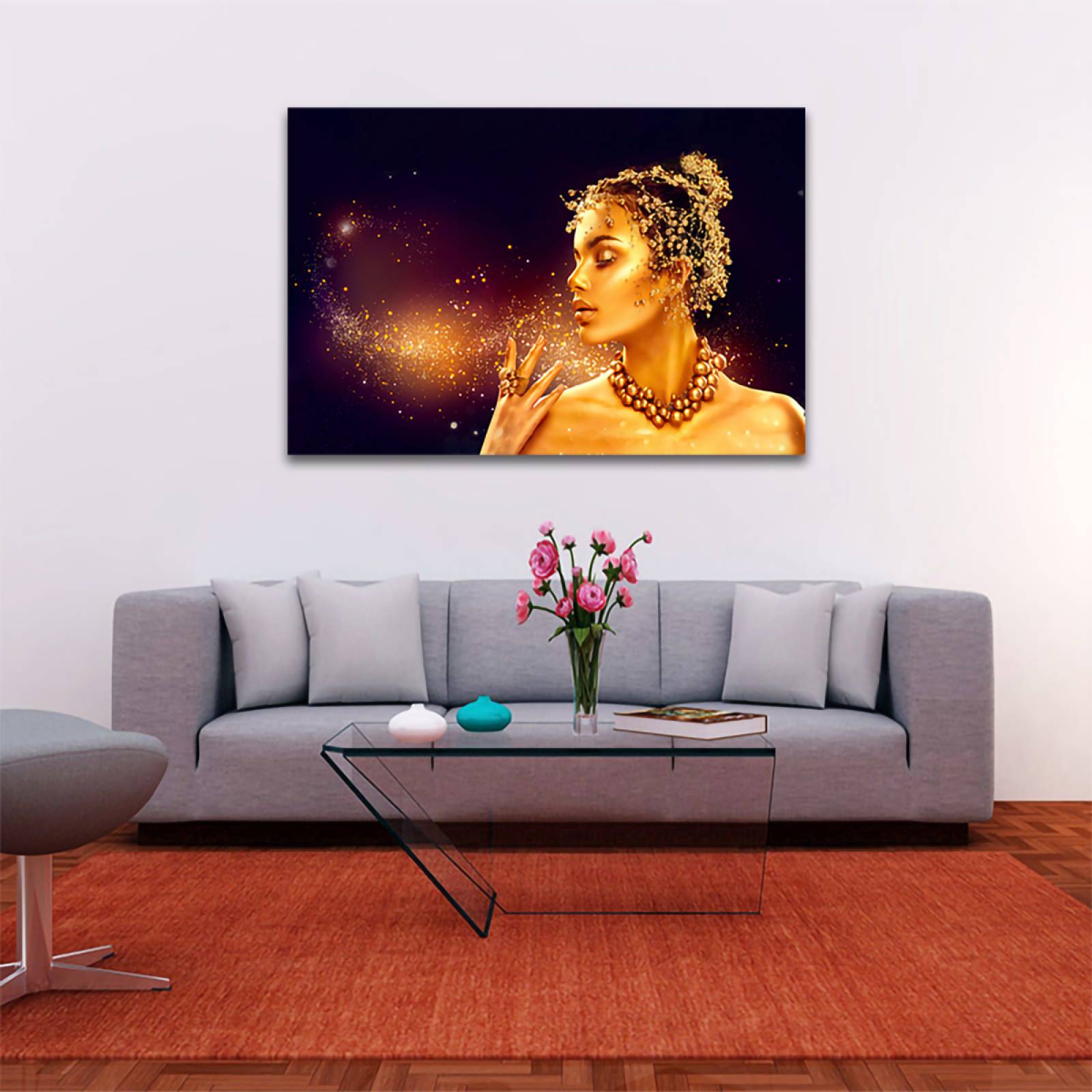 Cuadro Decorativo Mujer en Dorado Moderno # 37 60 X 40