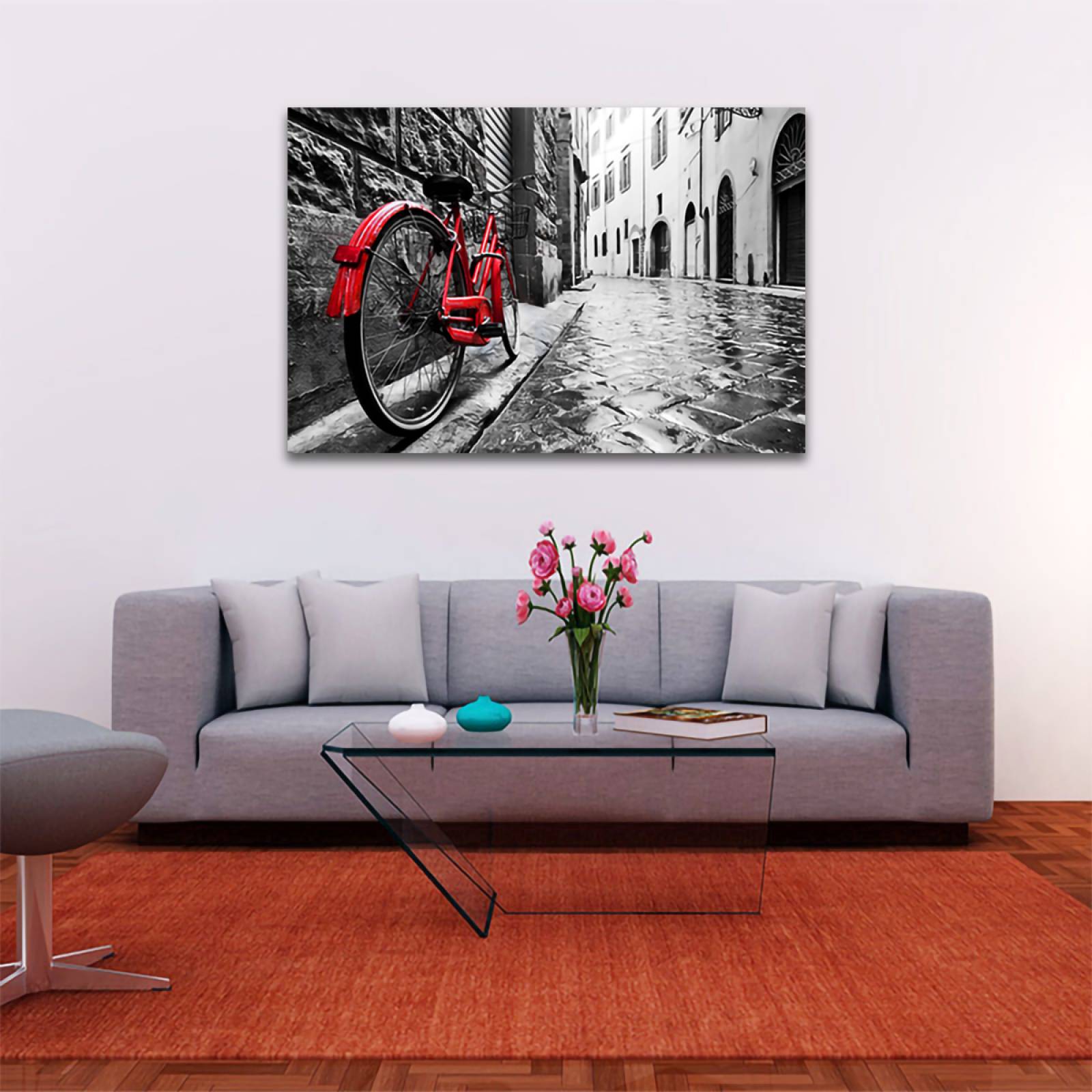 Cuadro Decorativo Bicicleta Blanco Y Negro Con Vivos Rojos #6 90 X 60.