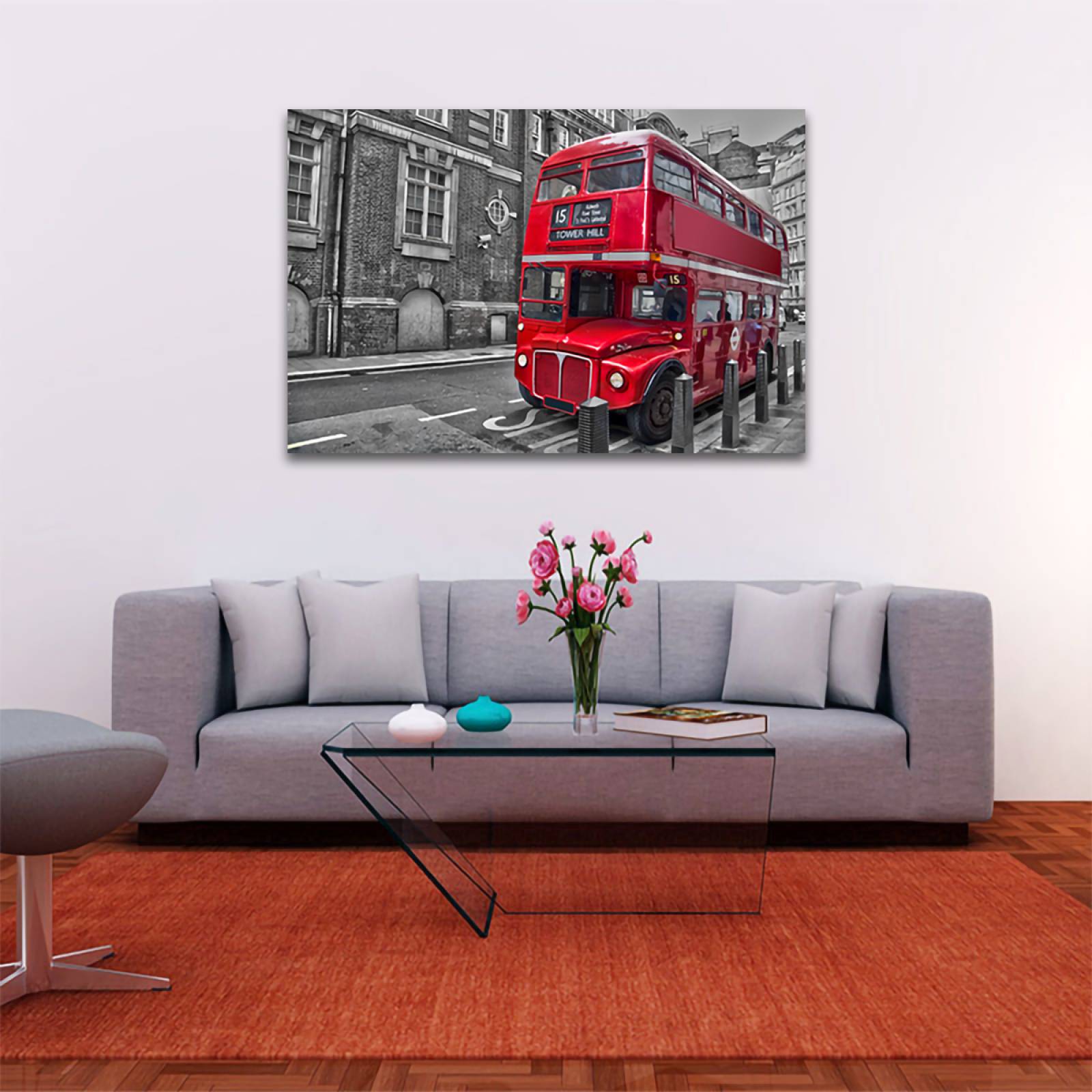 Cuadro Decorativo Londres Blanco Y Negro Con Vivos Rojos #7 90 X 60.