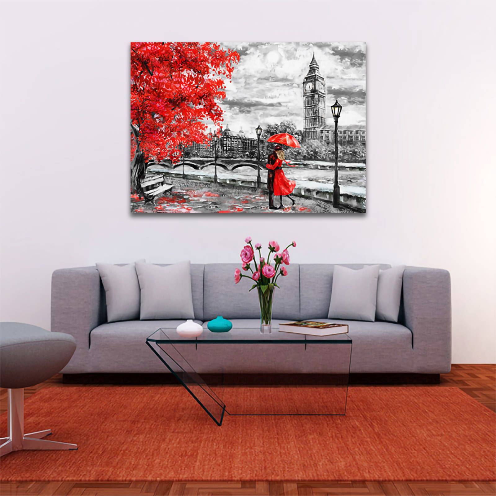 Cuadro Decorativo Pareja Blanco Y Negro Con Vivos Rojos #13 90 X 60.