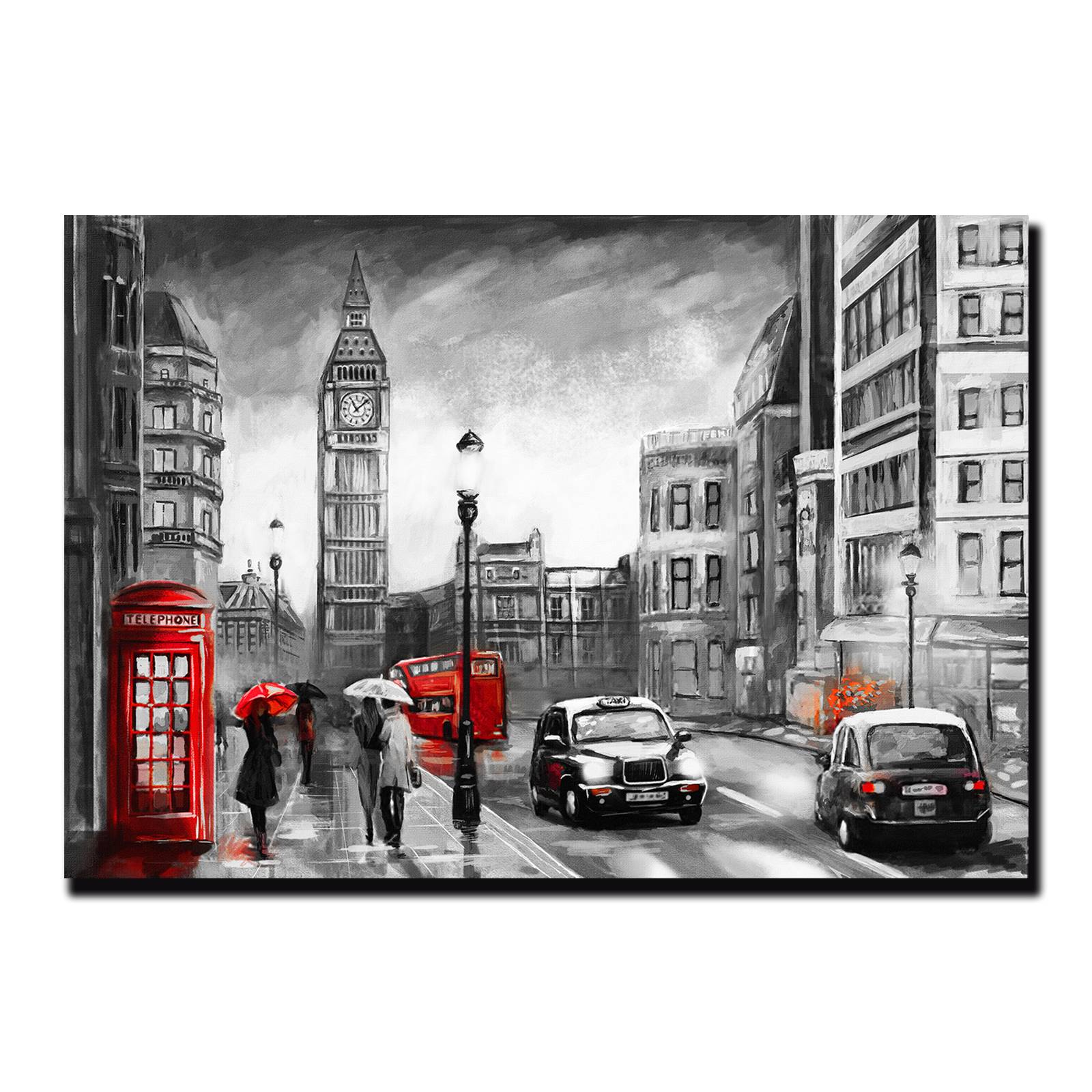 Cuadro Decorativo Londres Blanco Y Negro Con Vivos Rojos #36 90 X 60.