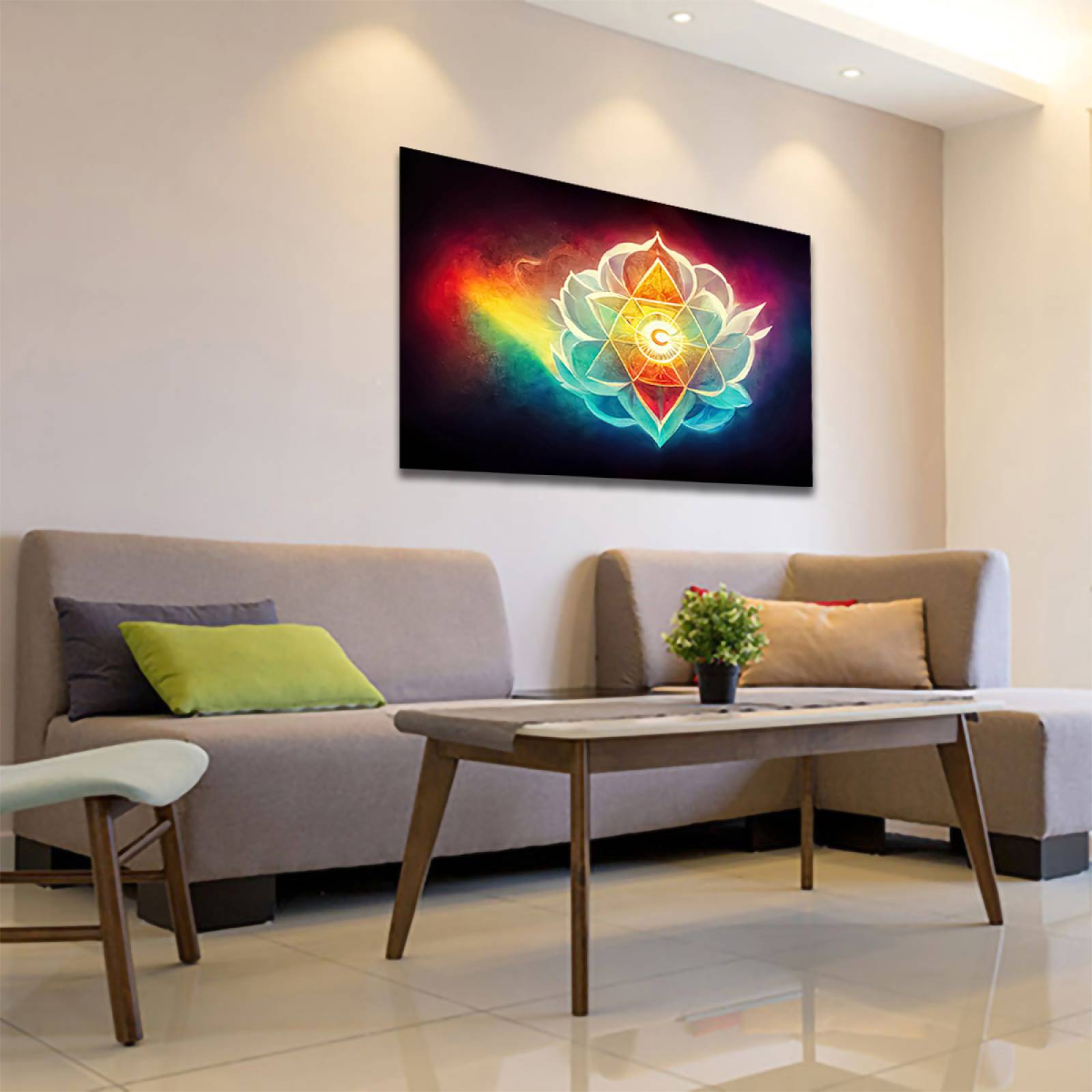 Cuadro Decorativo Holistico Mandala y Chkras 90 X 60.