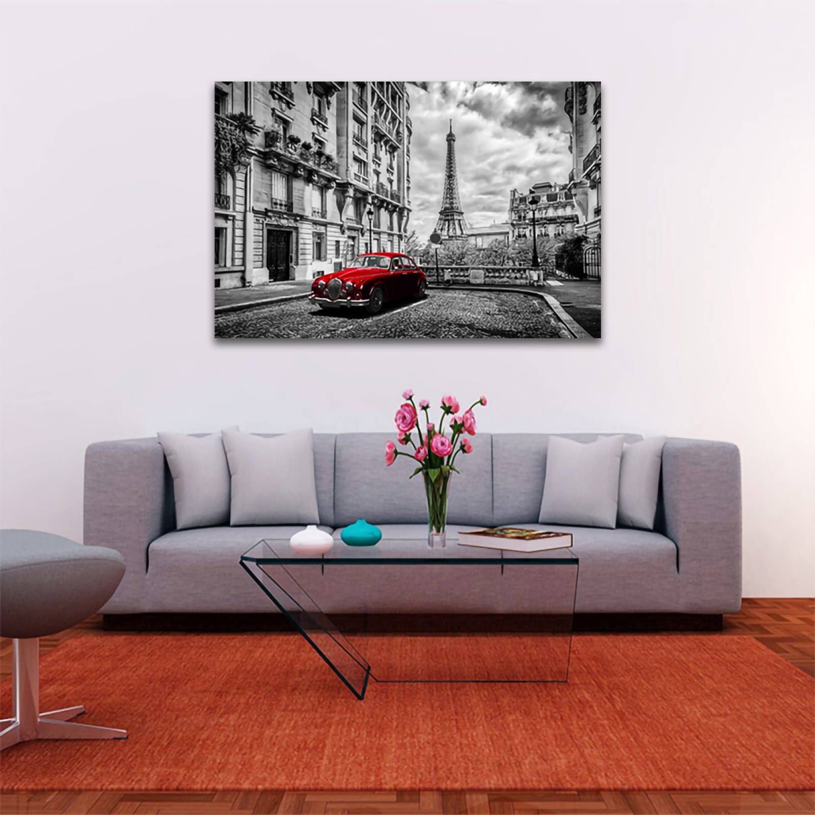 Cuadro Decorativo París Blanco Y Negro Con Vivos Rojos #5 120 X 80.