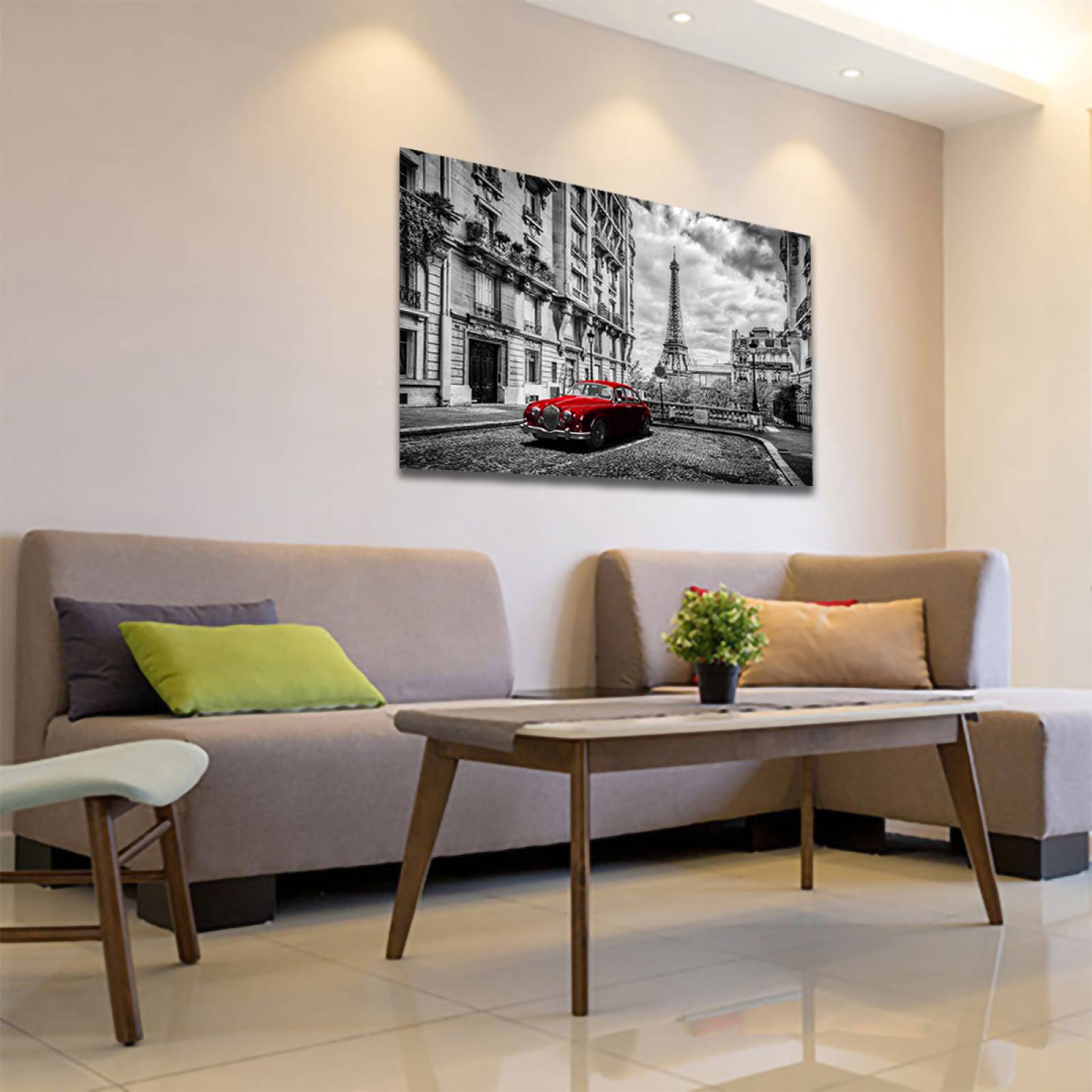 Cuadro Decorativo París Blanco Y Negro Con Vivos Rojos #5 120 X 80.