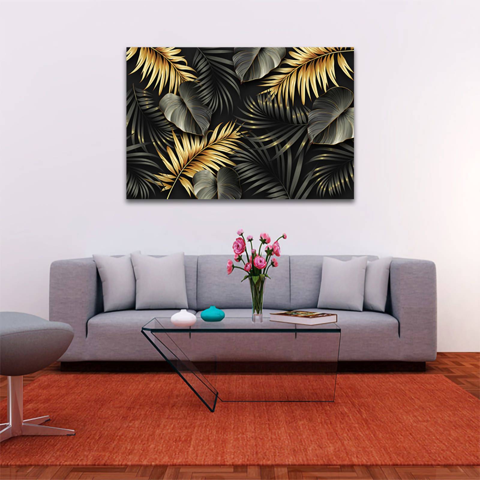 Cuadro Decorativo Hojas Dorados Moderno # 59 120 X 80.