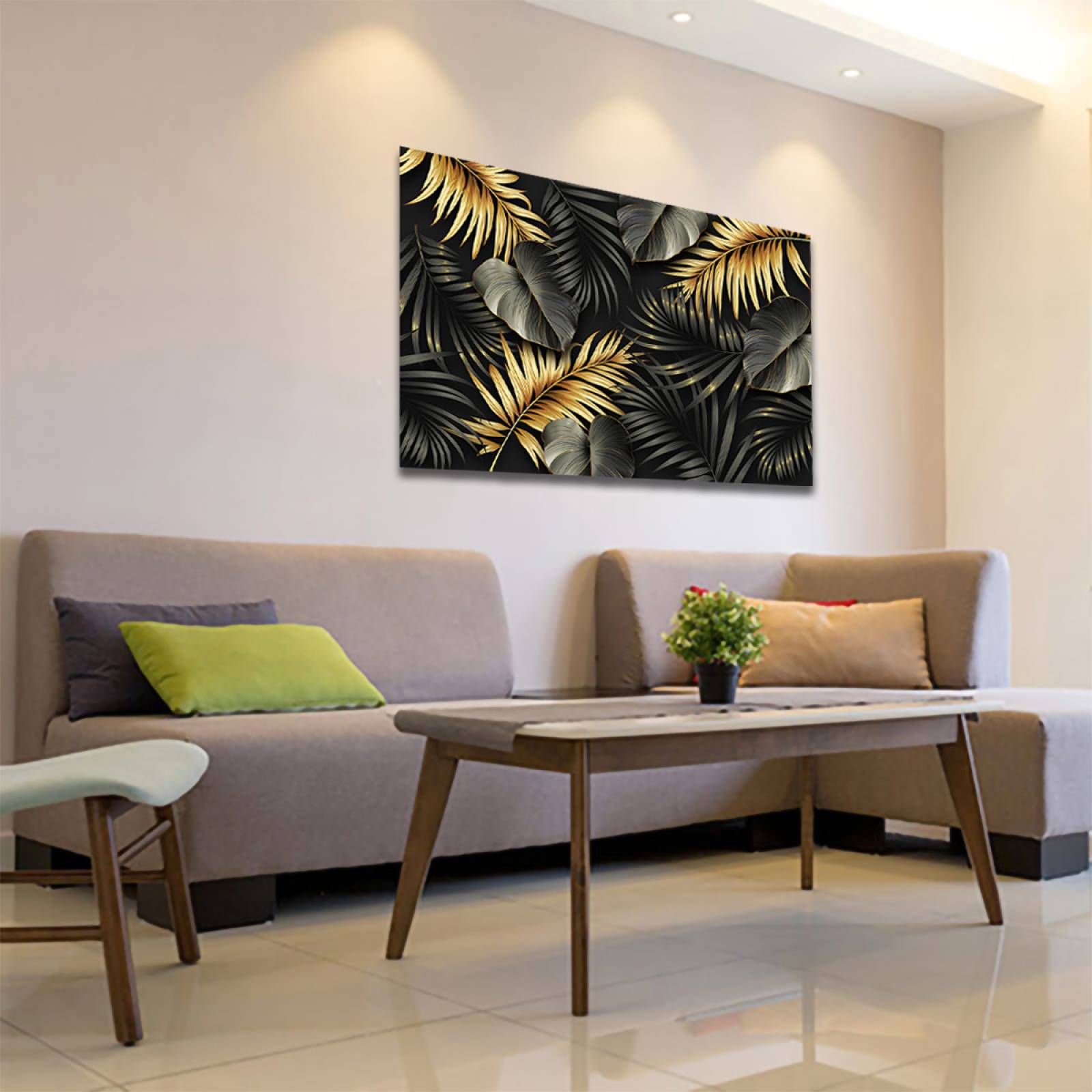 Cuadro Decorativo Hojas Dorados Moderno # 59 120 X 80.