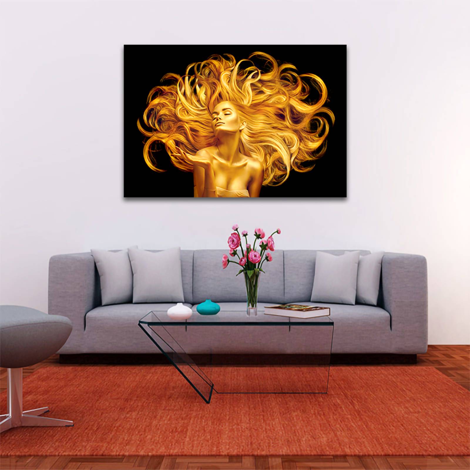 Cuadro Decorativo Mujer en Dorado Moderno # 38 45 X 30