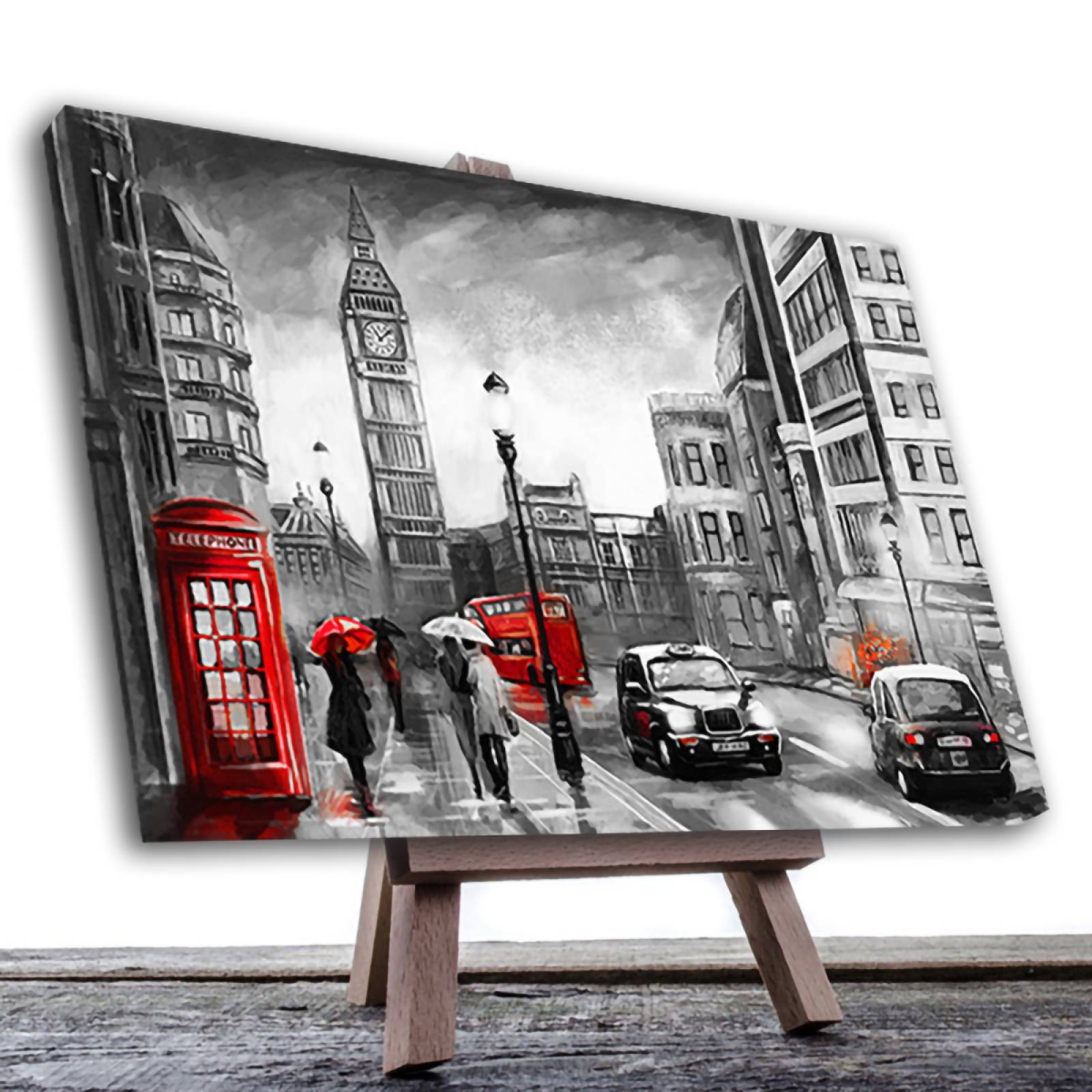 Cuadro Decorativo Londres Blanco Y Negro Con Vivos Rojos #36 135 X 90.