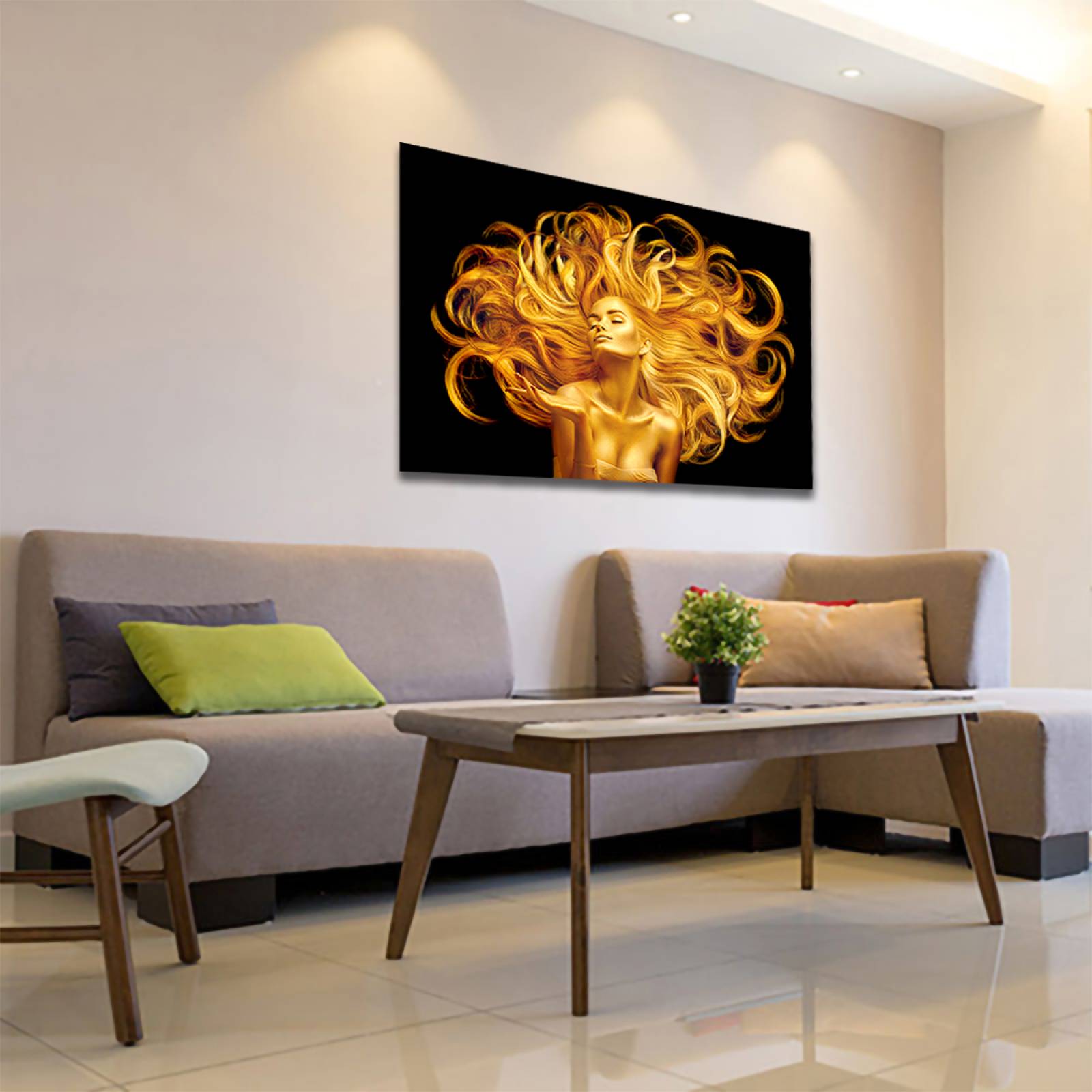 Cuadro Decorativo Mujer en Dorado Moderno # 38 135 X 90.