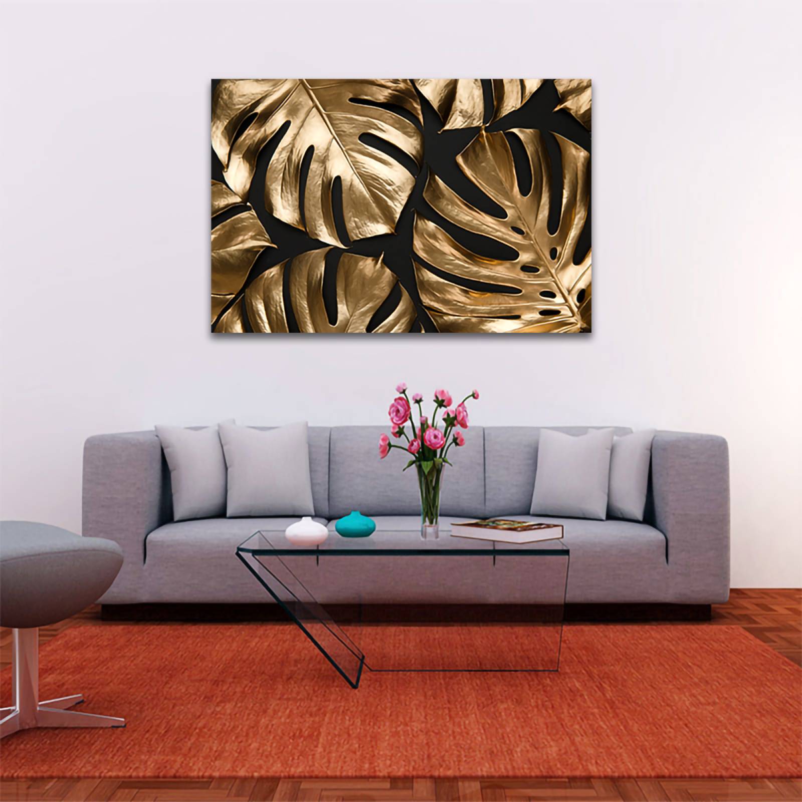 Cuadro Decorativo Hojas Dorados Moderno # 52 135 X 90.