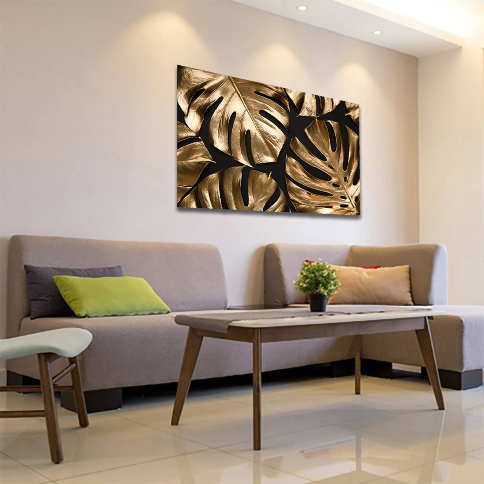 Cuadro Decorativo Hojas Dorados Moderno # 52 135 X 90.