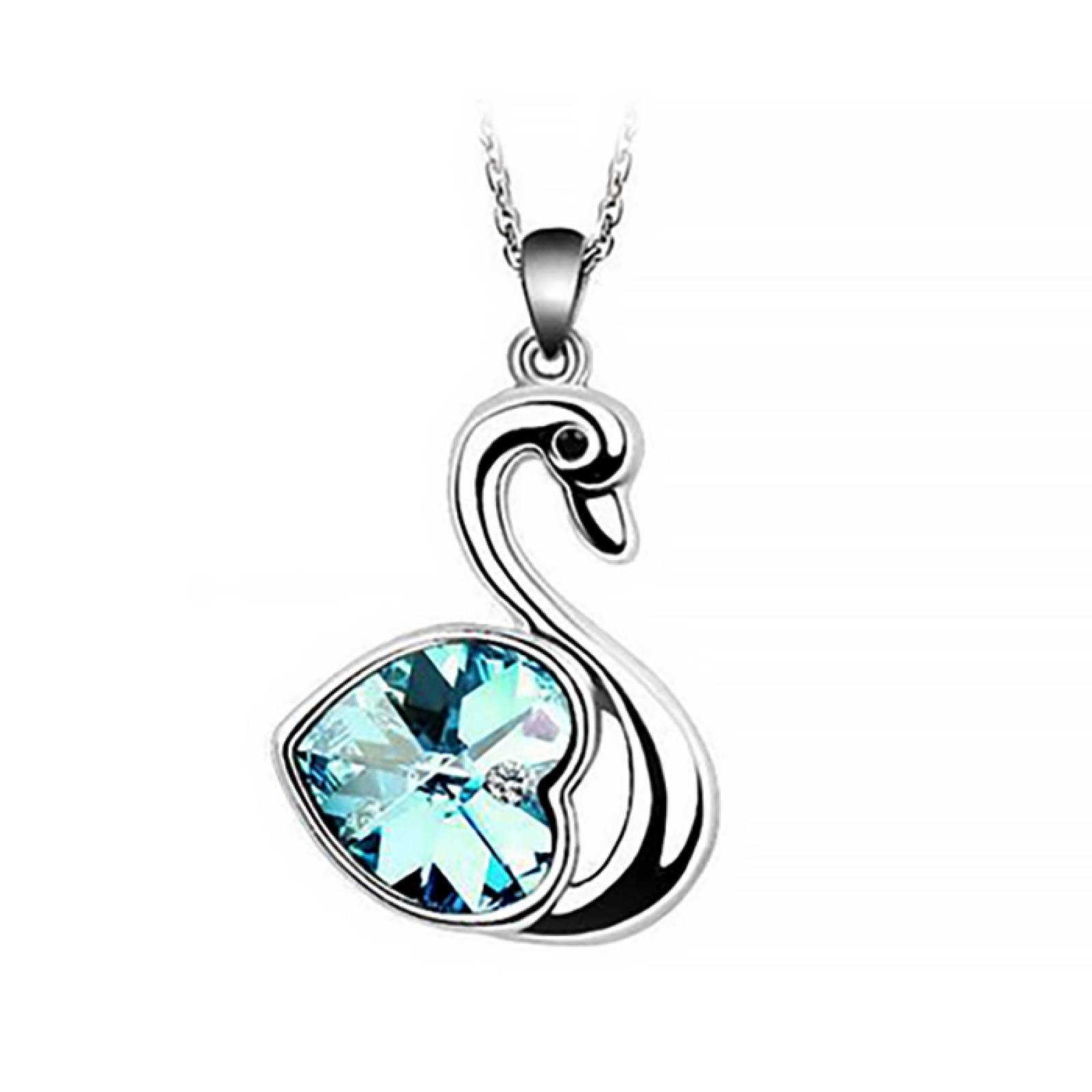 Collar Ocean Heart Cisne corazón azul en baño de oro blanco 18k