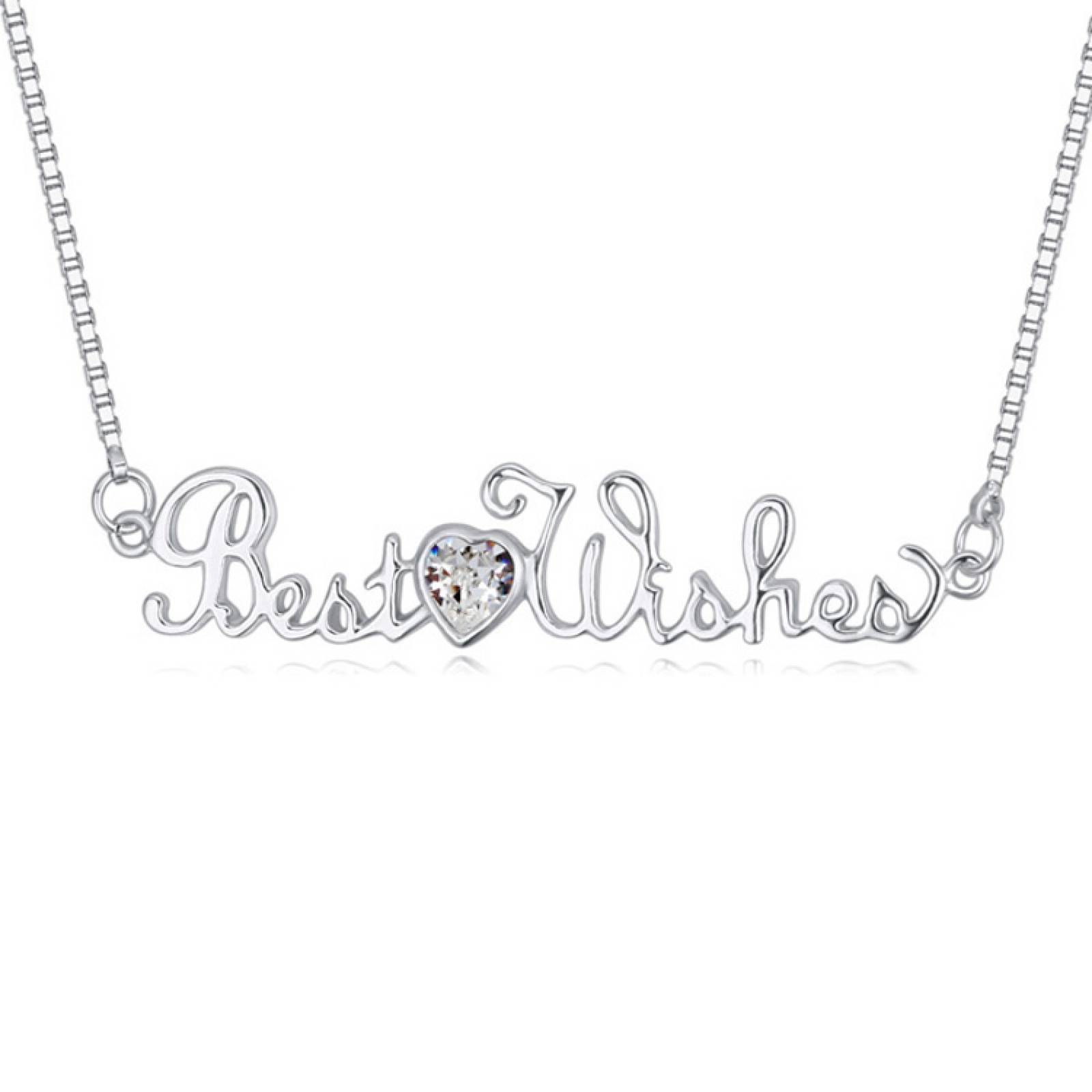 Collar Ocean Heart "Best Wishes"en baño de oro blanco 18k