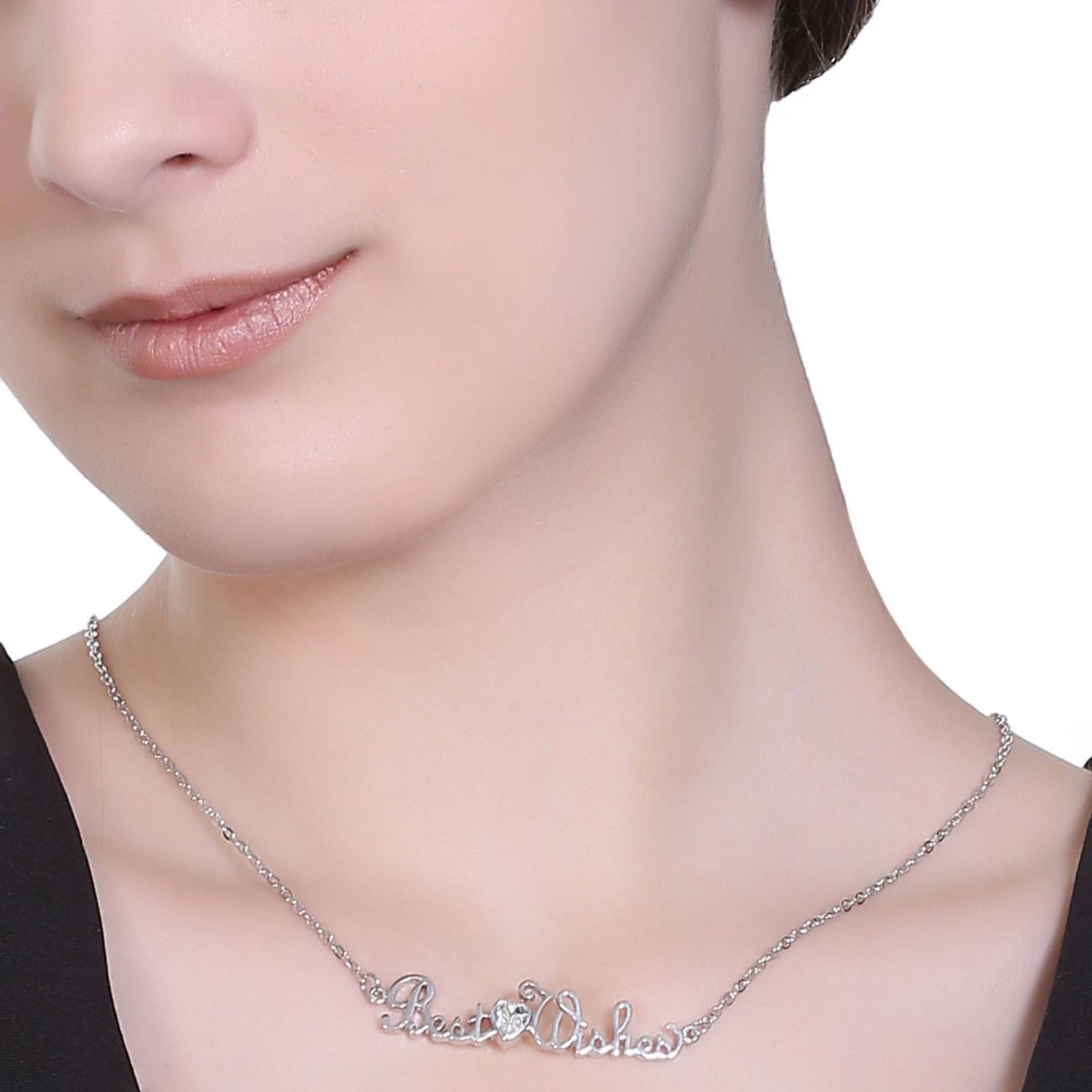 Collar Ocean Heart "Best Wishes"en baño de oro blanco 18k