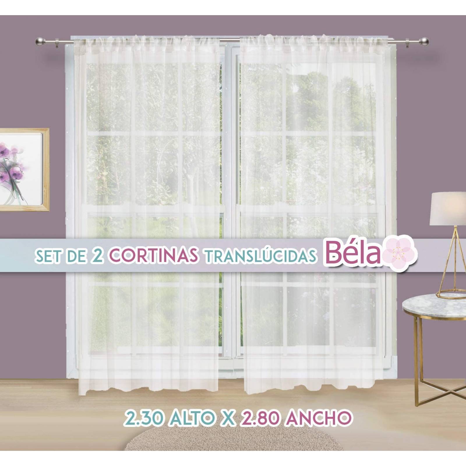 Bela Set de 2 Cortinas Translucidas 2.30 Alto X 1.40m Ancho C/u