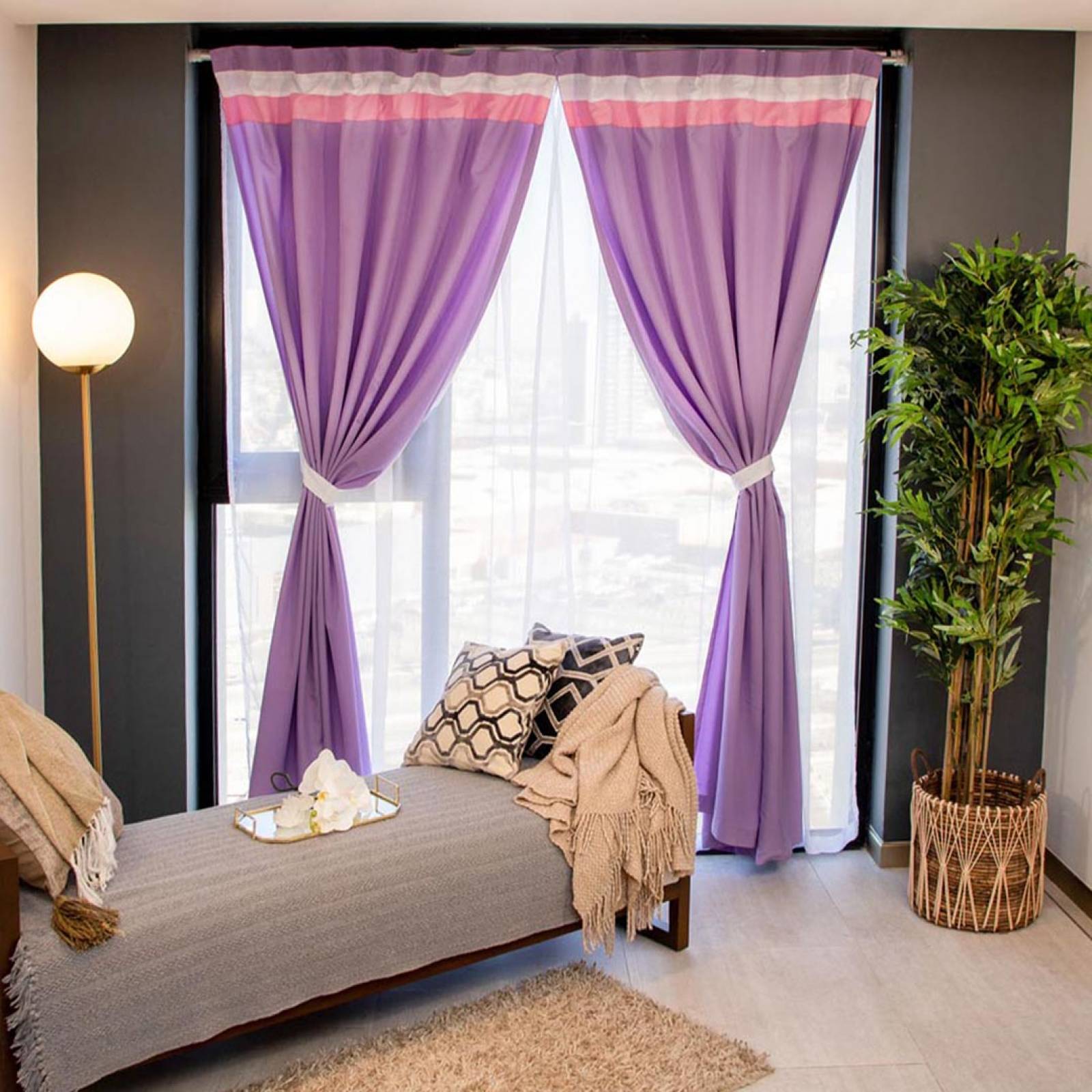 Bela Juego de Cortinas 4 Piezas Fiore 2m Alto x 280 Ancho (Lila)