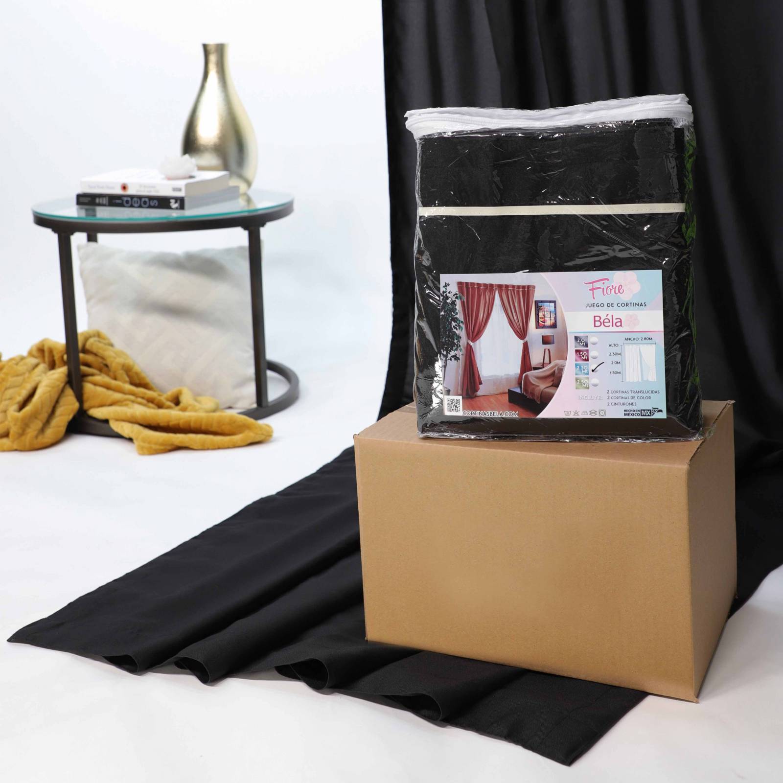 Bela Juego de Cortinas 4 Piezas Fiore 2m Alto x 280 Ancho (Negro)
