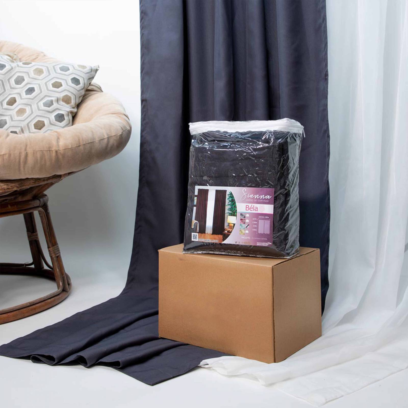 Bela Juego de 2 Cortinas Sienna Doble Tela + 1 Velo Gratis. Tamaño 2.30Alto X 2.80Ancho (Gris Oxford)