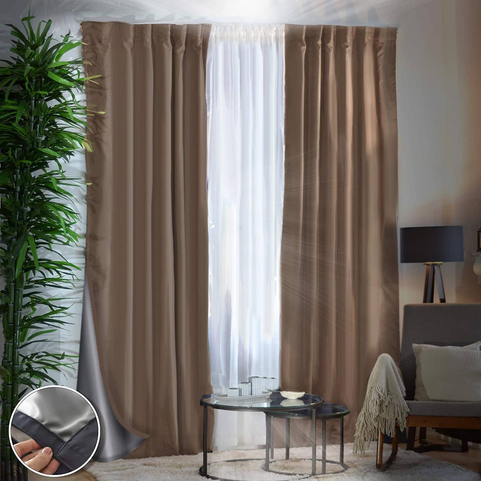 Bela 2 Cortinas Reflex + 1 Velo, 70% Opacas, 2.30Alto x 2.80Ancho (Arena)
