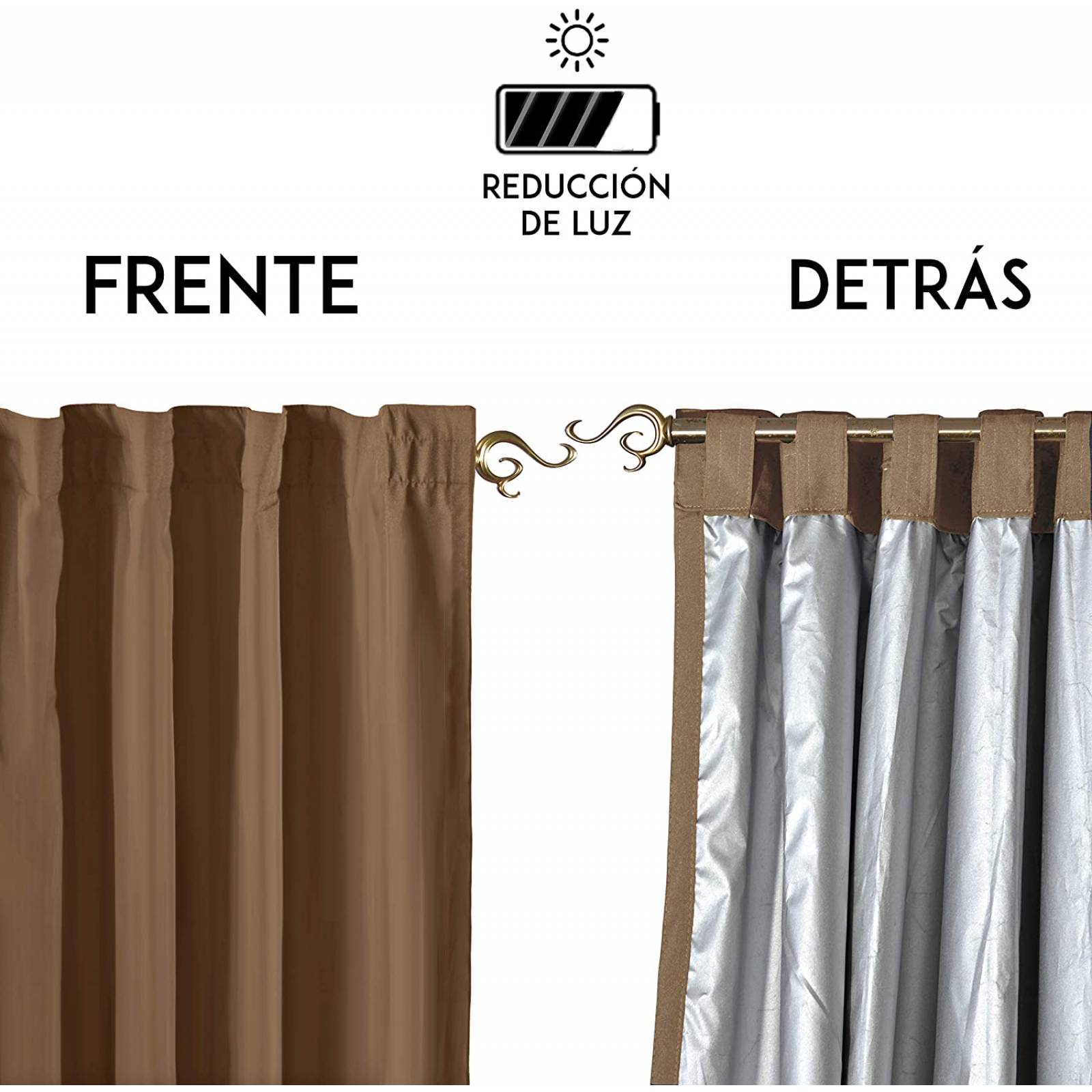 Bela 2 Cortinas Reflex + 1 Velo, 70% Opacas, 2.30Alto x 2.80Ancho (Arena)