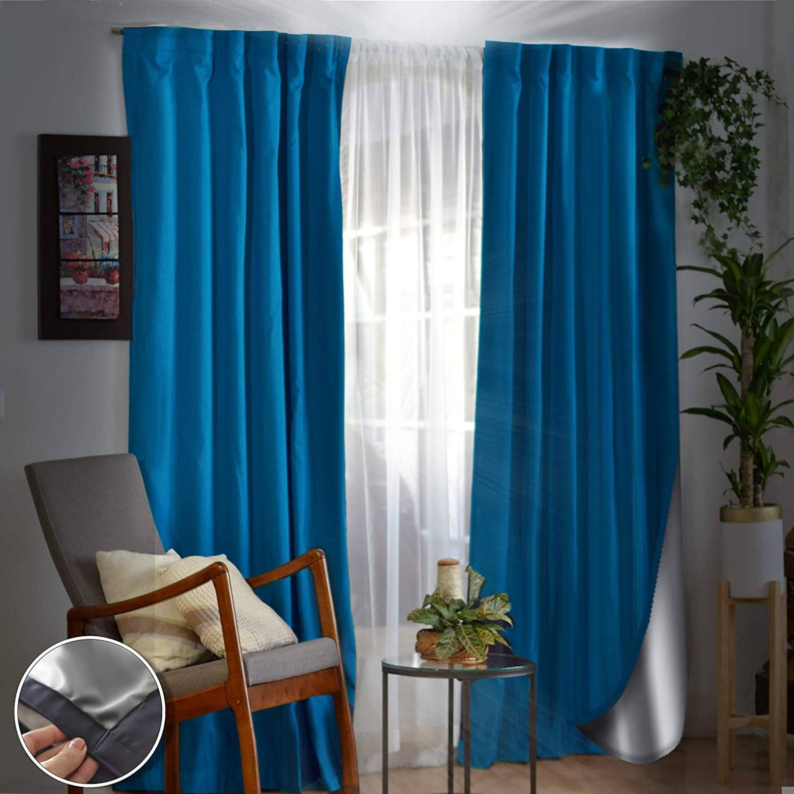 Bela 2 Cortinas Reflex + 1 Velo, 70% Opacas, 2.30Alto x 2.80Ancho (Azul Turquesa)