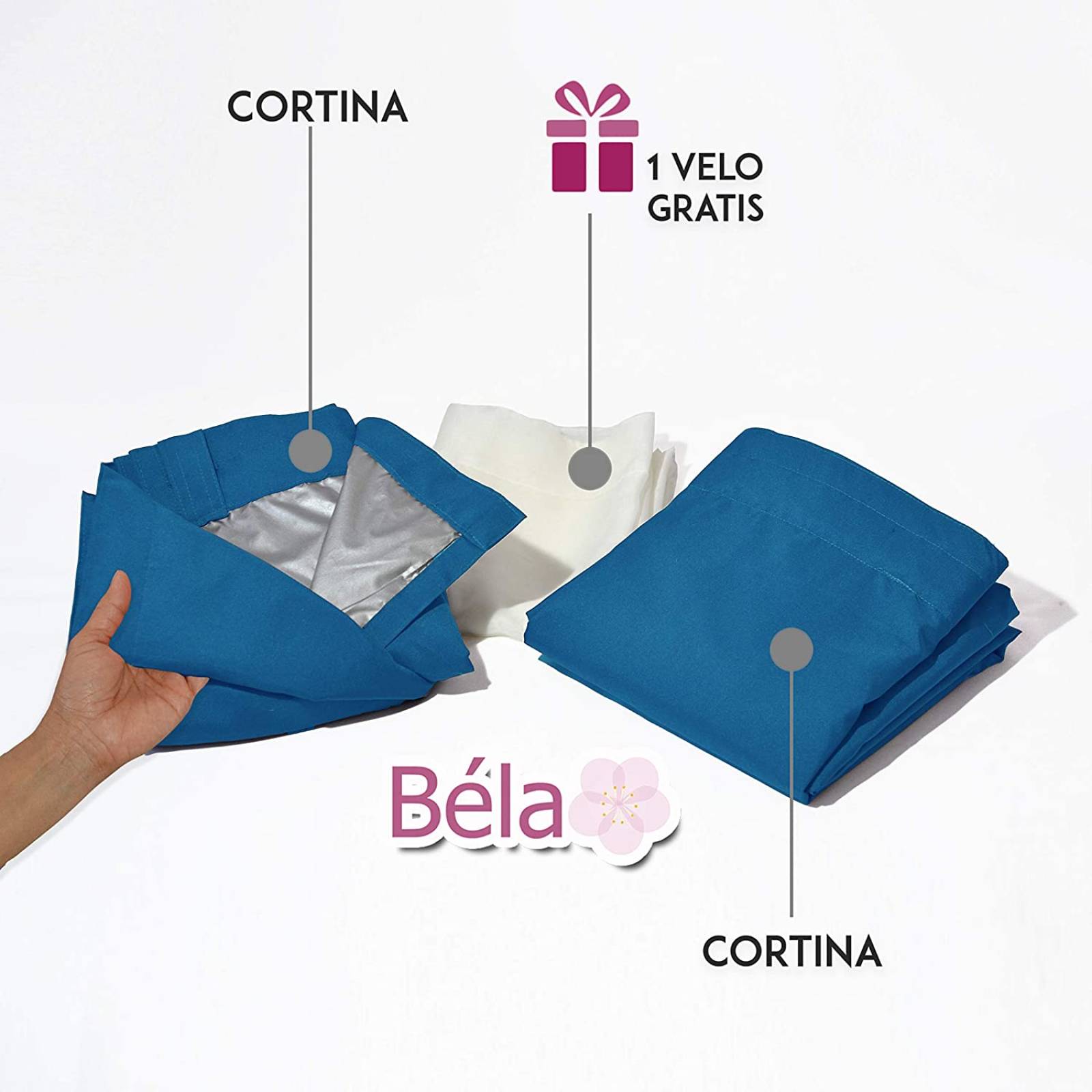 Bela 2 Cortinas Reflex + 1 Velo, 70% Opacas, 2.30Alto x 2.80Ancho (Azul Turquesa)
