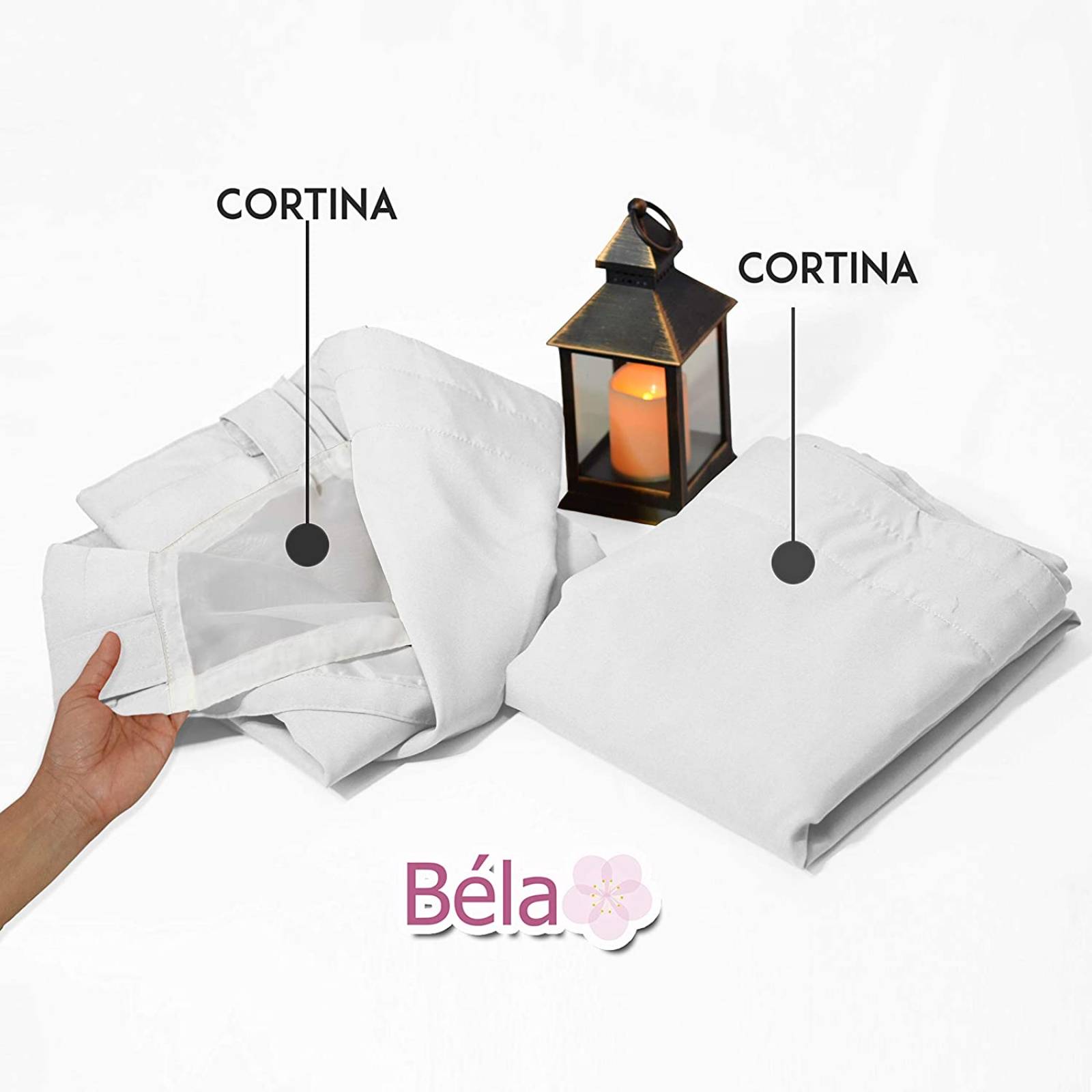 Bela Juego de 2 Cortinas Gala Doble Tela + 2 Velos para un cortinero (Blanco)