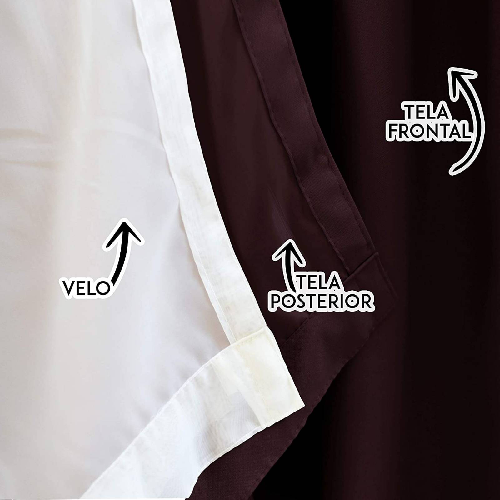 Bela Juego de 2 Cortinas Gala Doble Tela + 2 Velos para un cortinero (Chocolate)