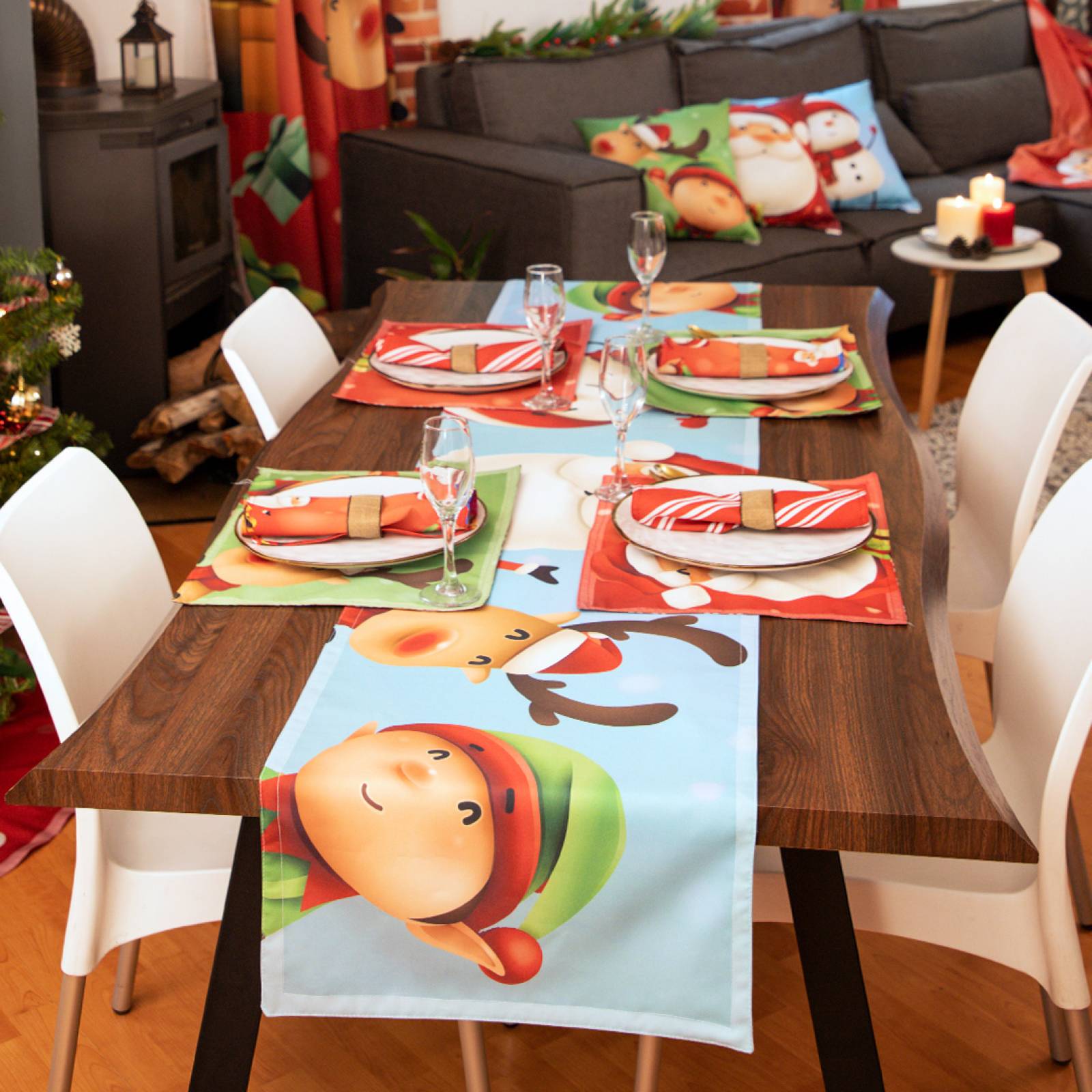 Camino De Mesa Béla Navideño 2.40m Largo X 40cm (6 Sillas) Santa Claus