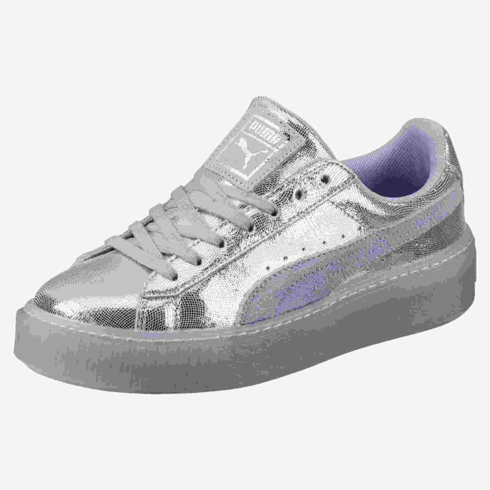 Tenis puma deportivos Basket Platform para mujer plateados
