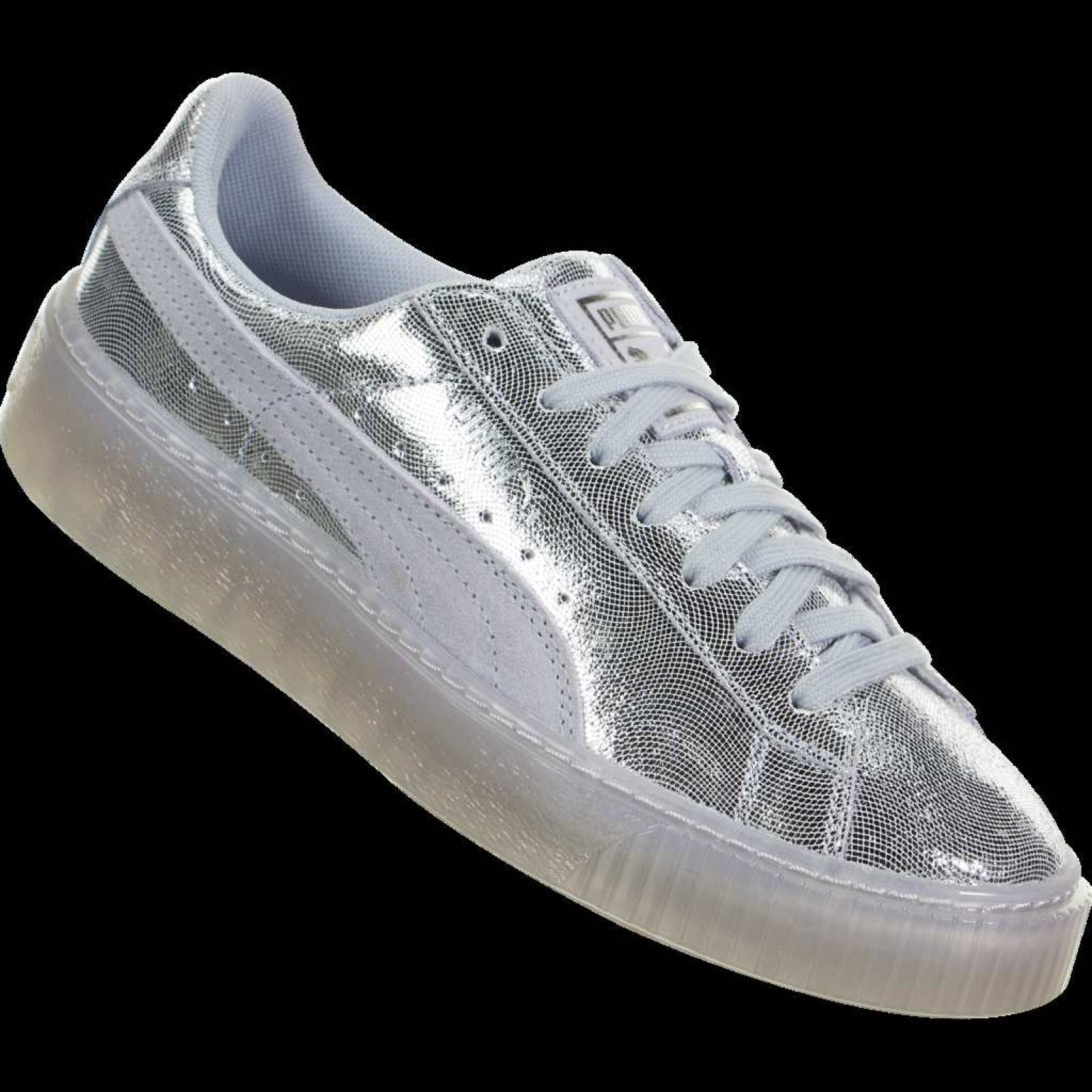 Tenis puma deportivos Basket Platform para mujer plateados