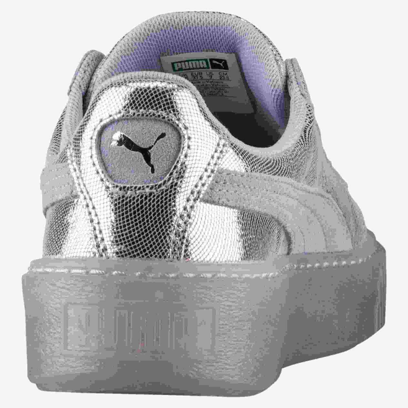Tenis puma deportivos Basket Platform para mujer plateados