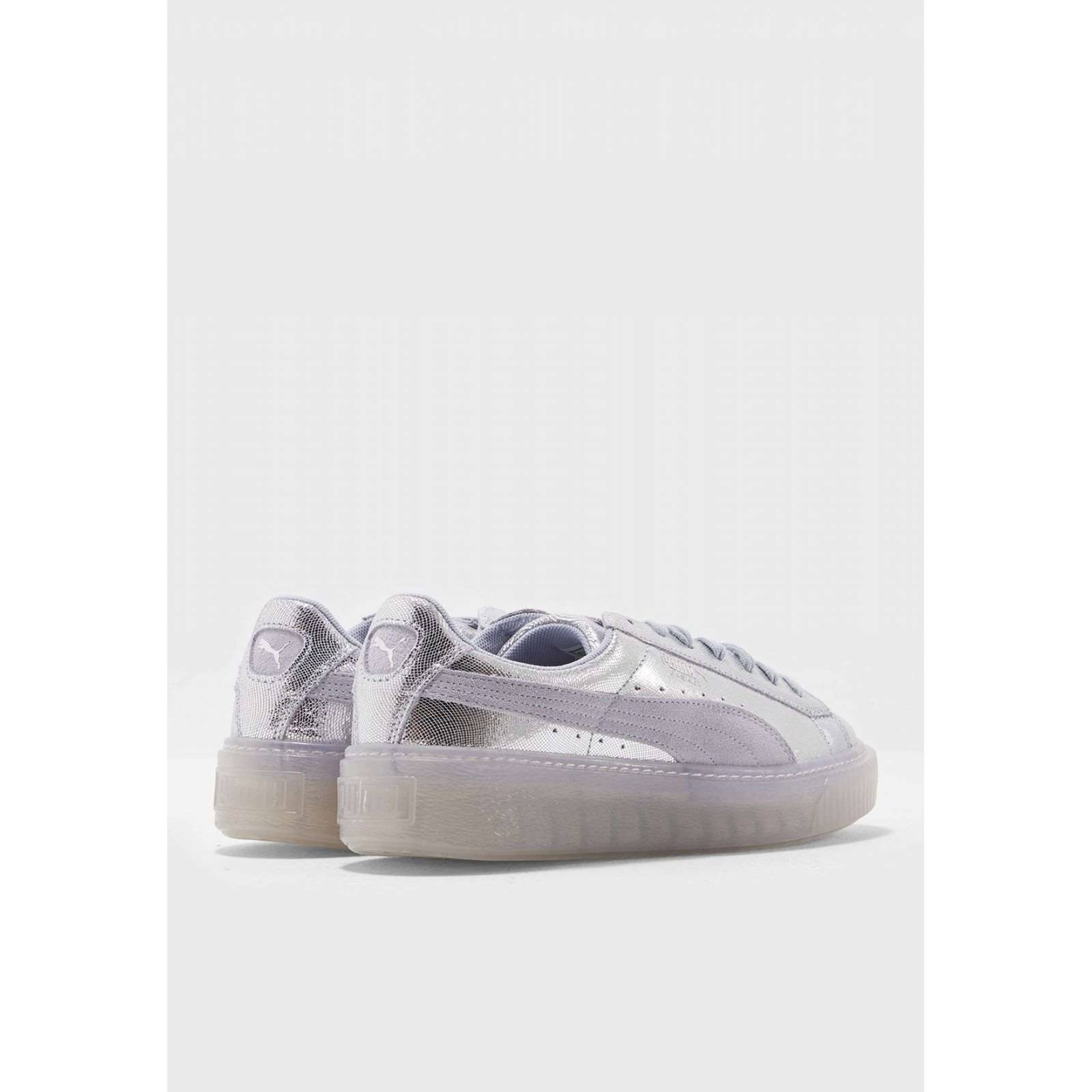 Tenis puma deportivos Basket Platform para mujer plateados