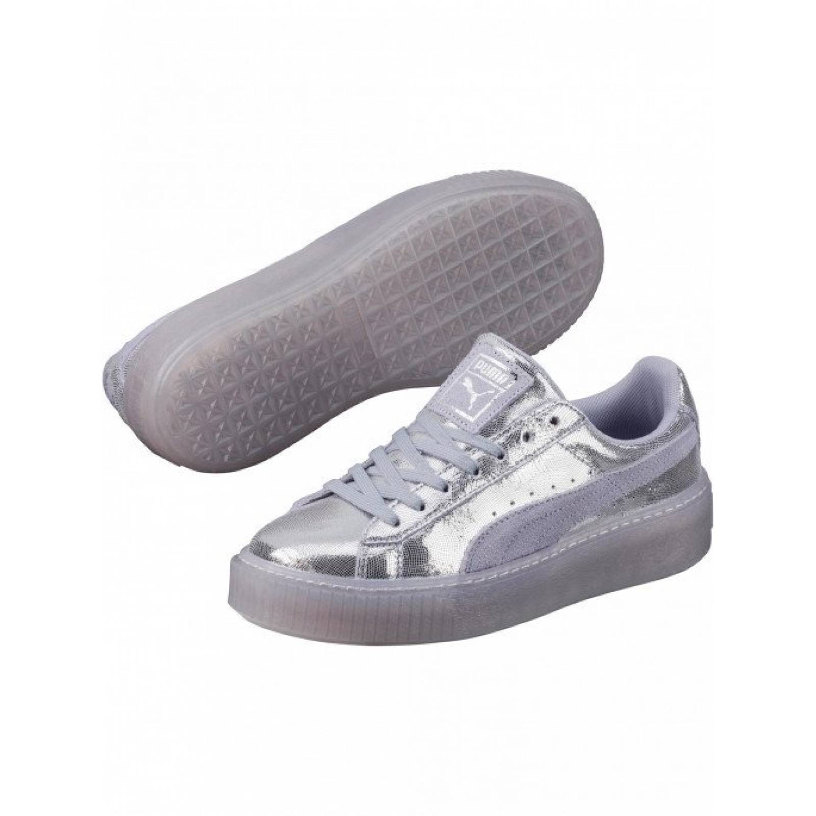 Tenis puma deportivos Basket Platform para mujer plateados