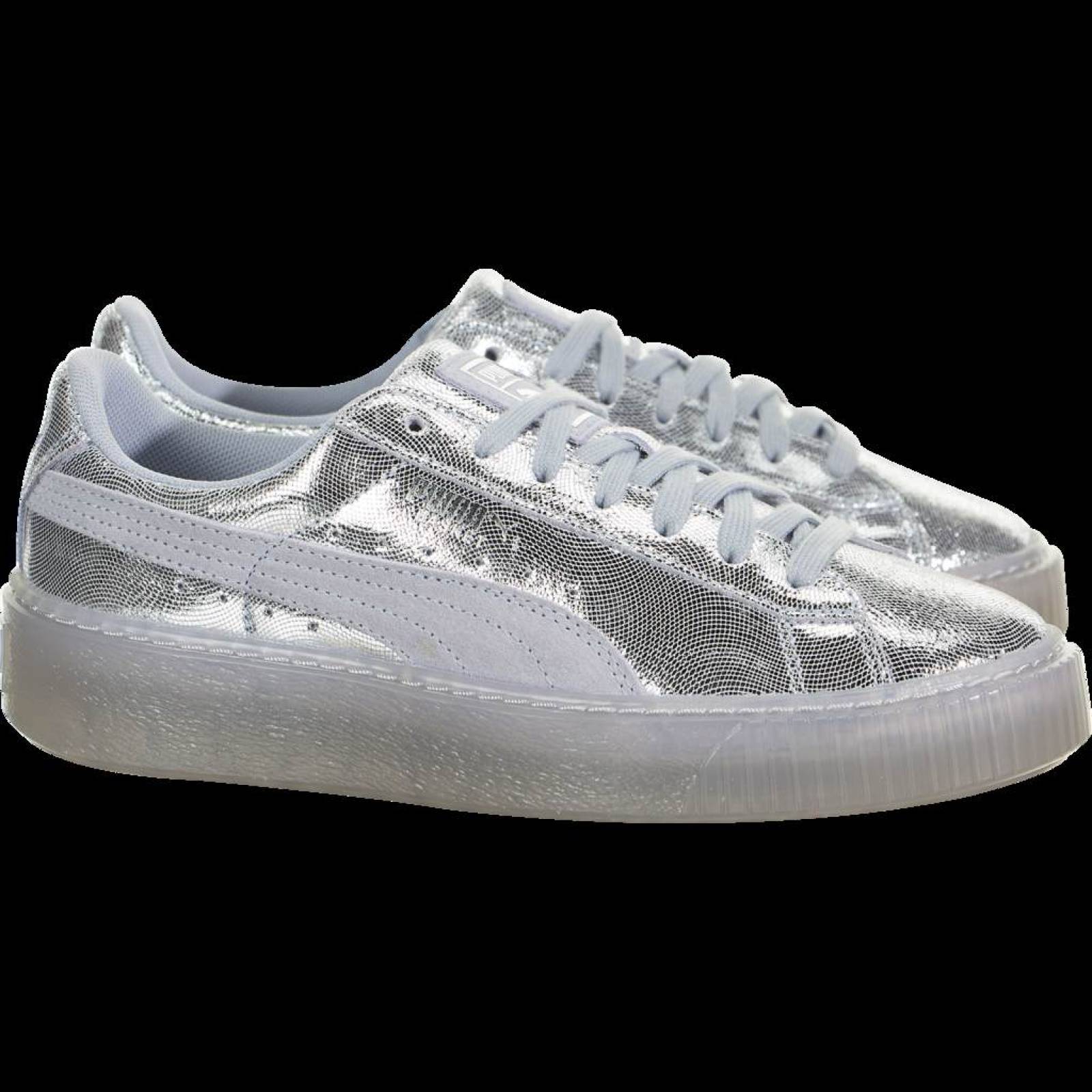 Tenis puma deportivos Basket Platform para mujer plateados