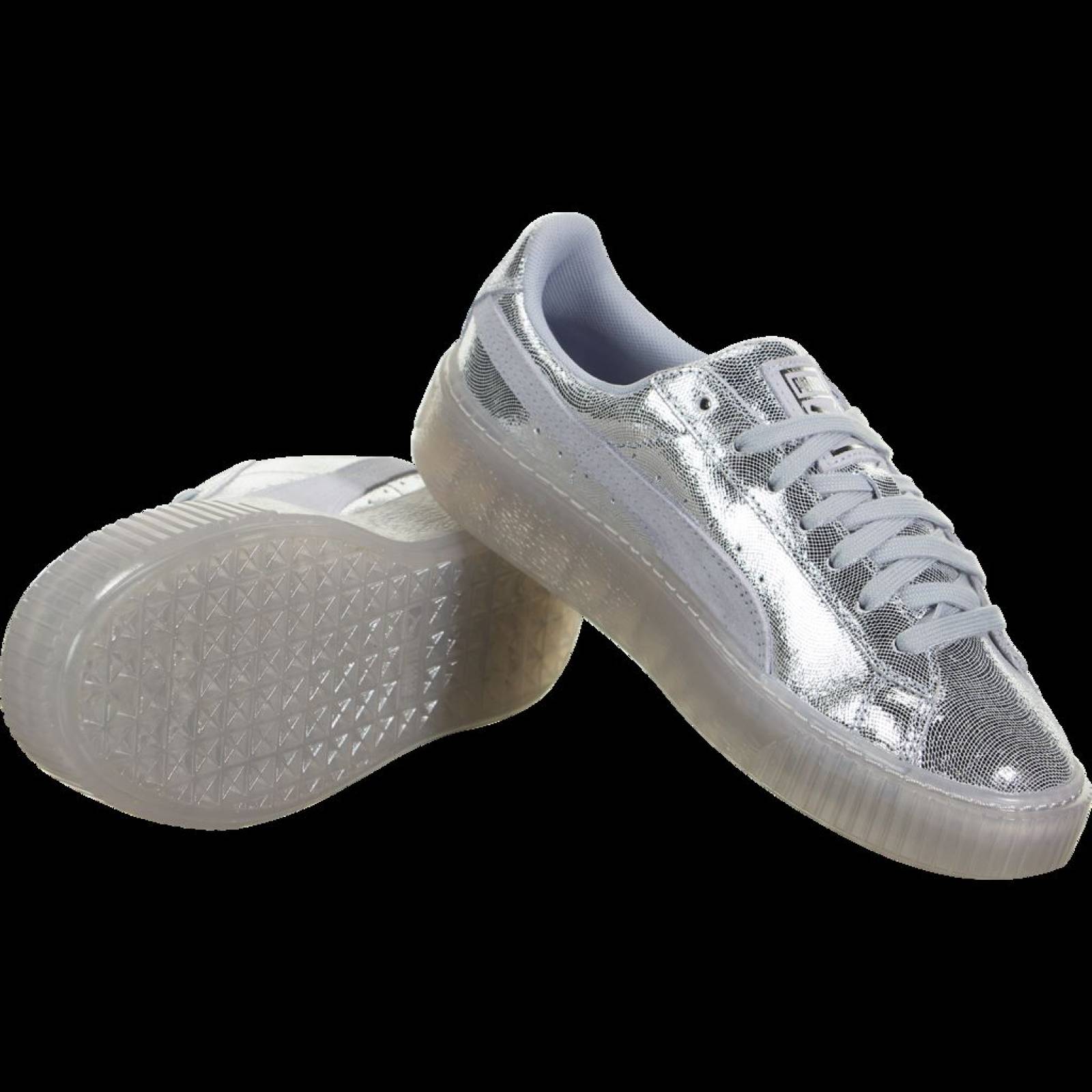 Tenis puma deportivos Basket Platform para mujer plateados