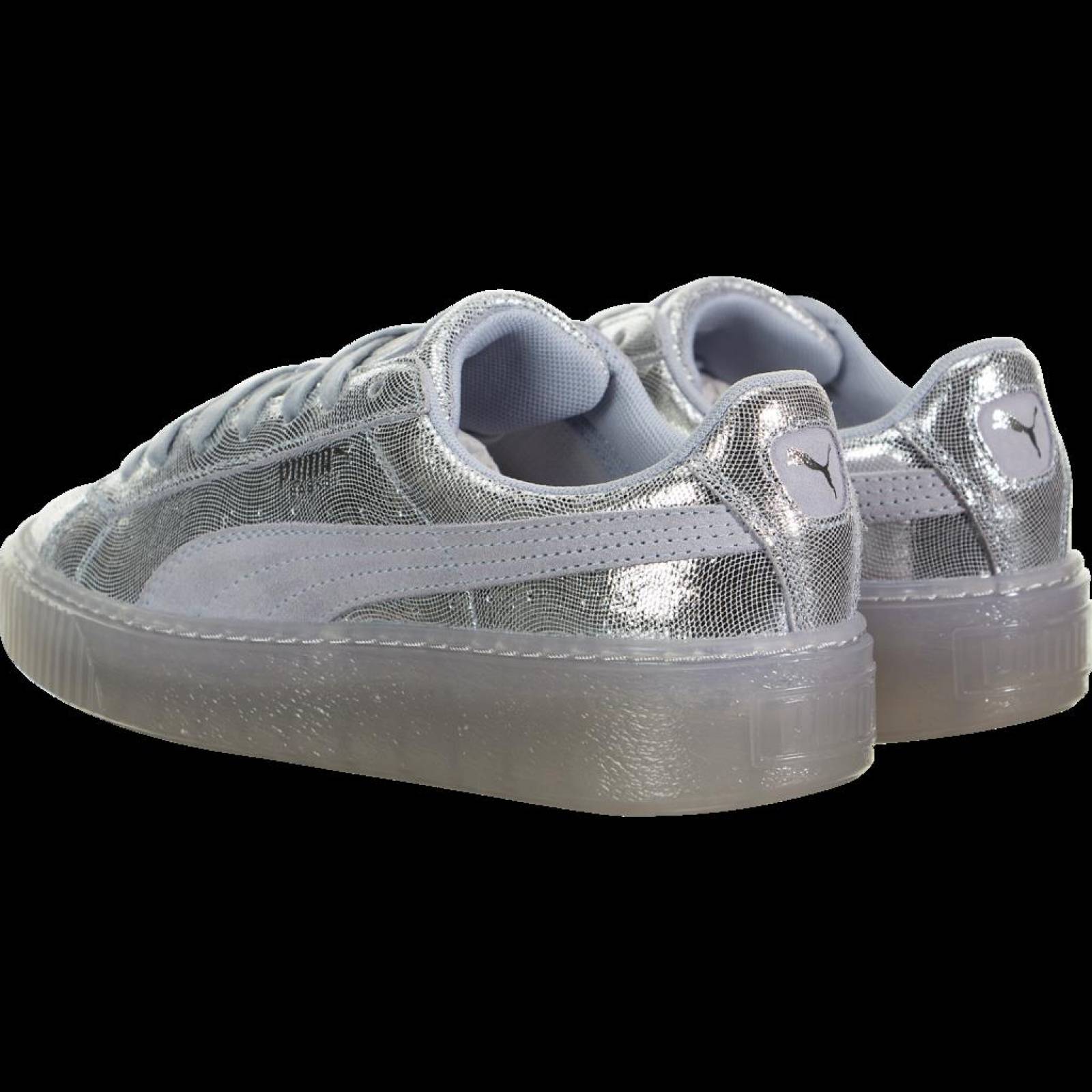 Tenis puma deportivos Basket Platform para mujer plateados