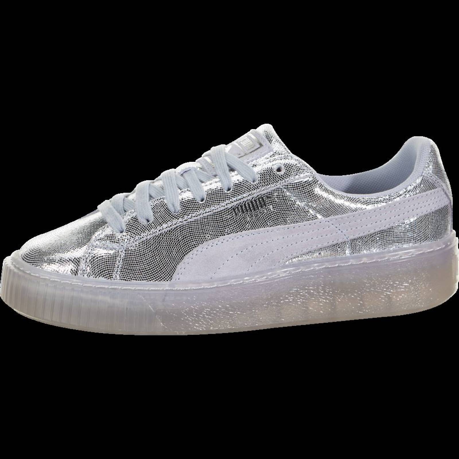 Tenis puma deportivos Basket Platform para mujer plateados