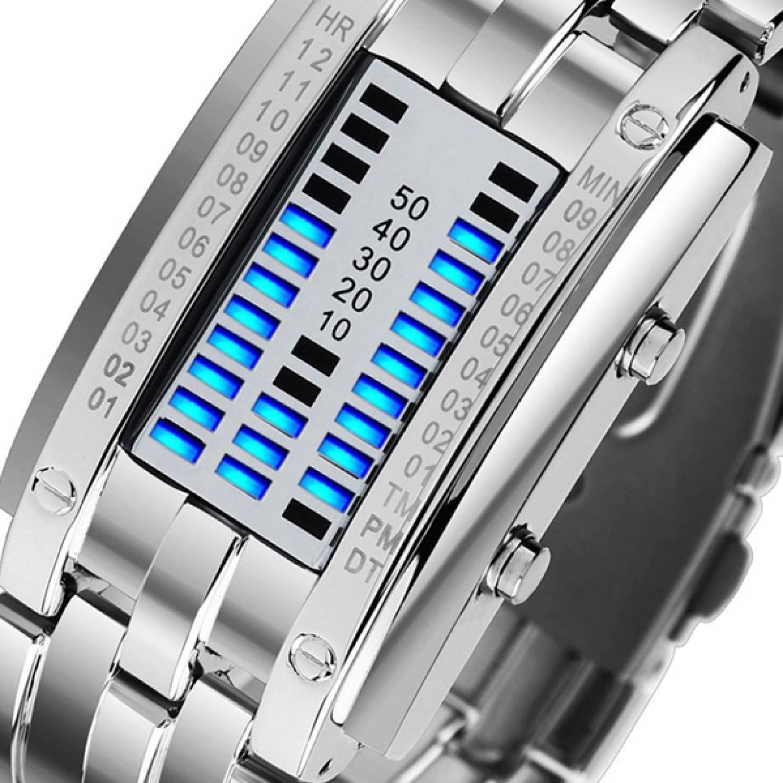 Reloj Binario para Hombre con Luz LED Digital con Extensible Ajustable de Acero Inoxidable