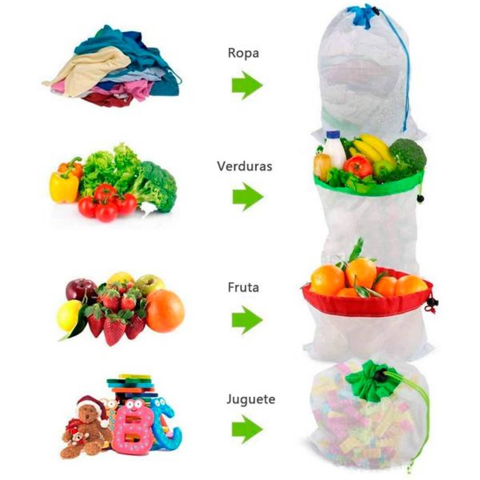 Bolsas Ecologicas, Reutilizables, Lavables, Calidad, para Frutas y Verduras, Supermercado, 12 