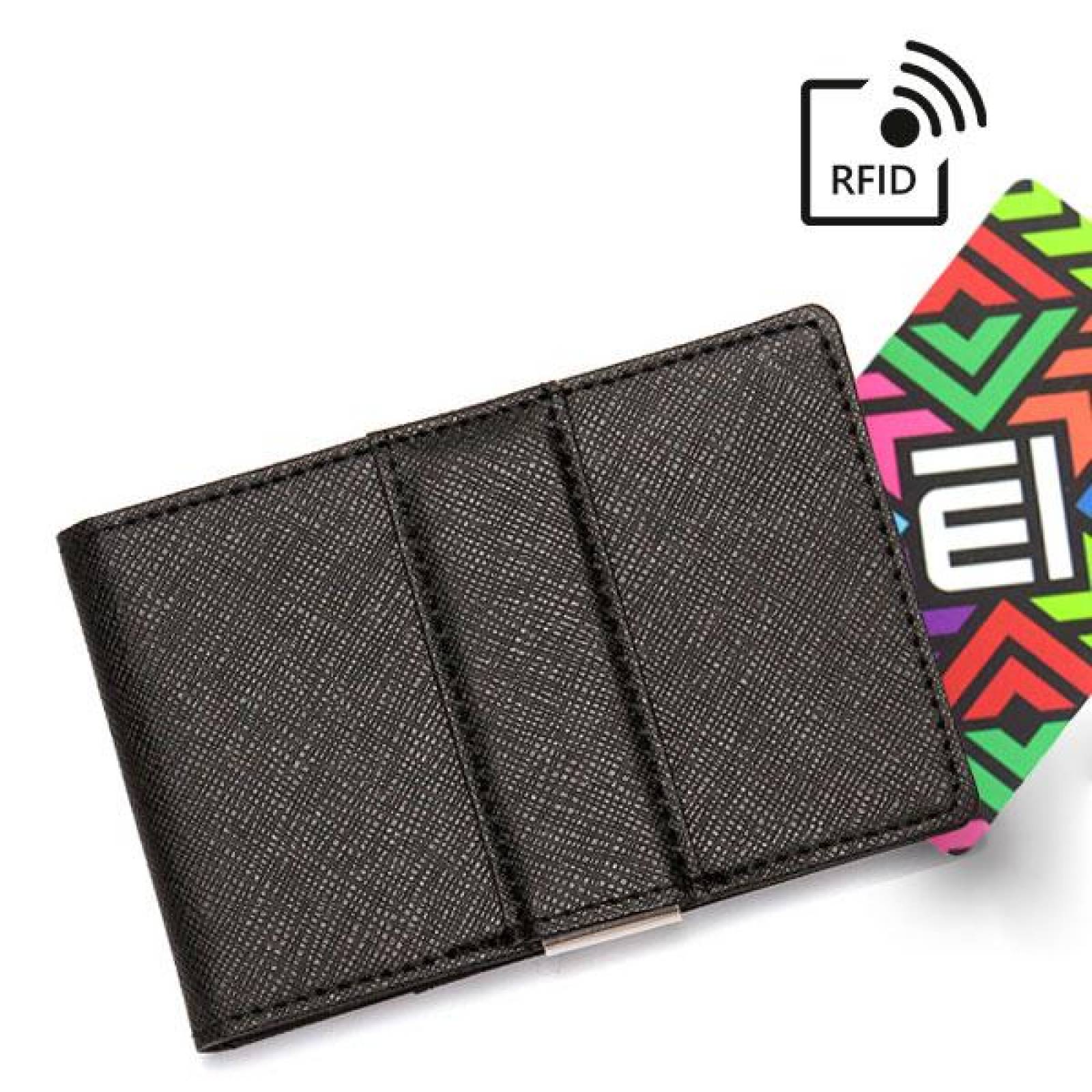 Cartera, Cuero sintético, Billetera, RFID, tipo Wallet o Tarjetero, Compacta, Negra 
