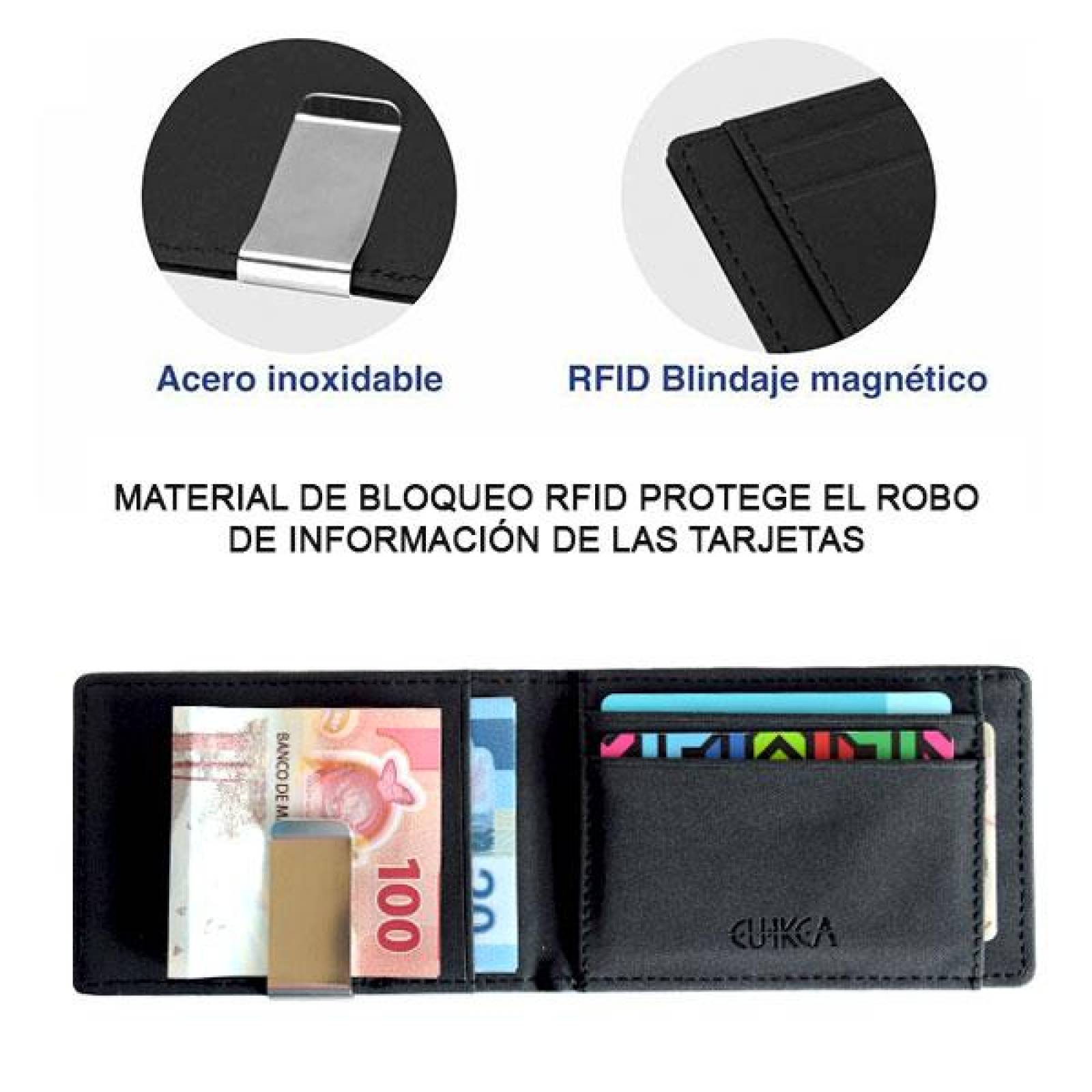 Cartera, Cuero sintético, Billetera, RFID, tipo Wallet o Tarjetero, Compacta, Negra 