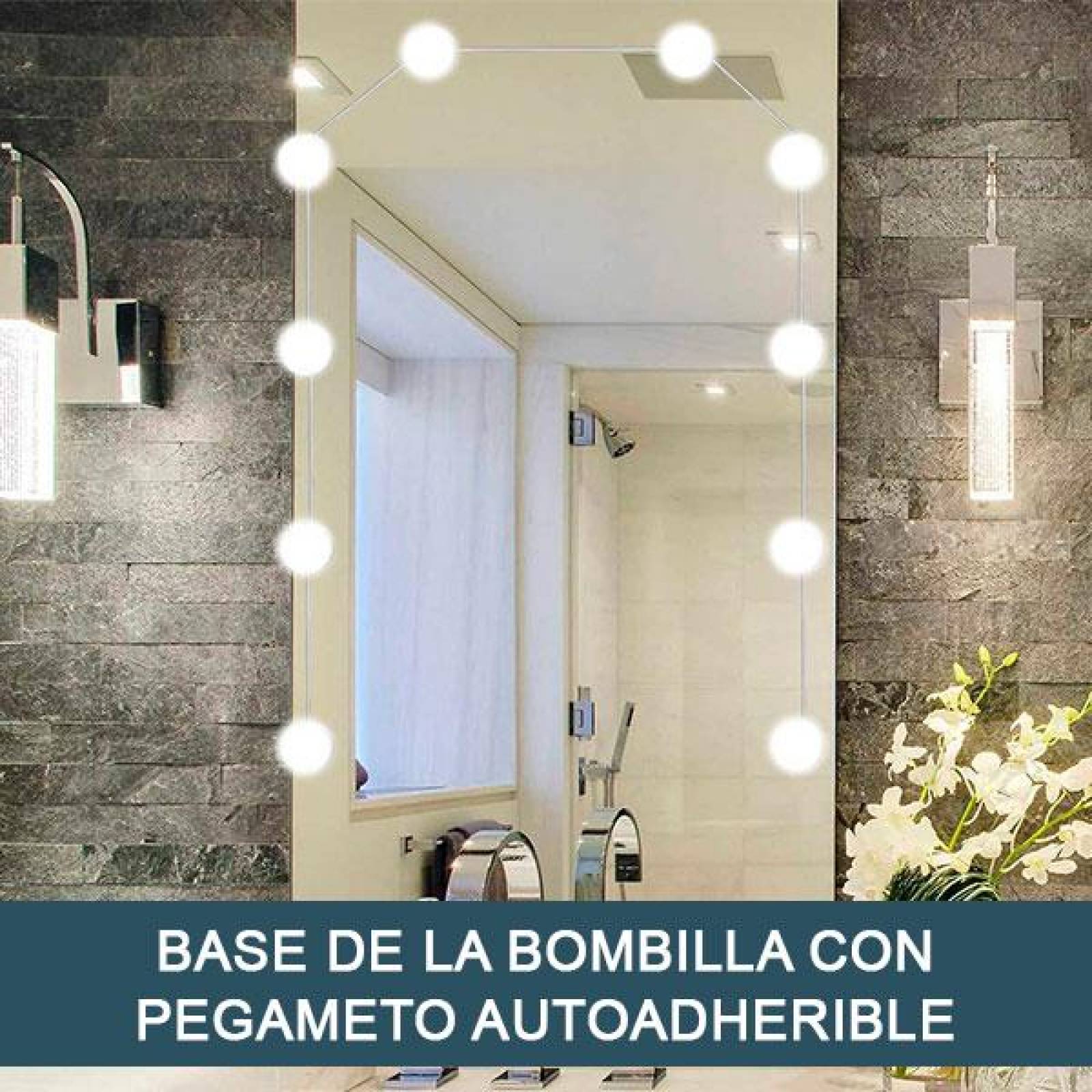Luces de espejo, 3 Tipos de Luz, 10 bombillas,Focos para Espejo, Maquillaje, Vestidor, Baño, Luces L