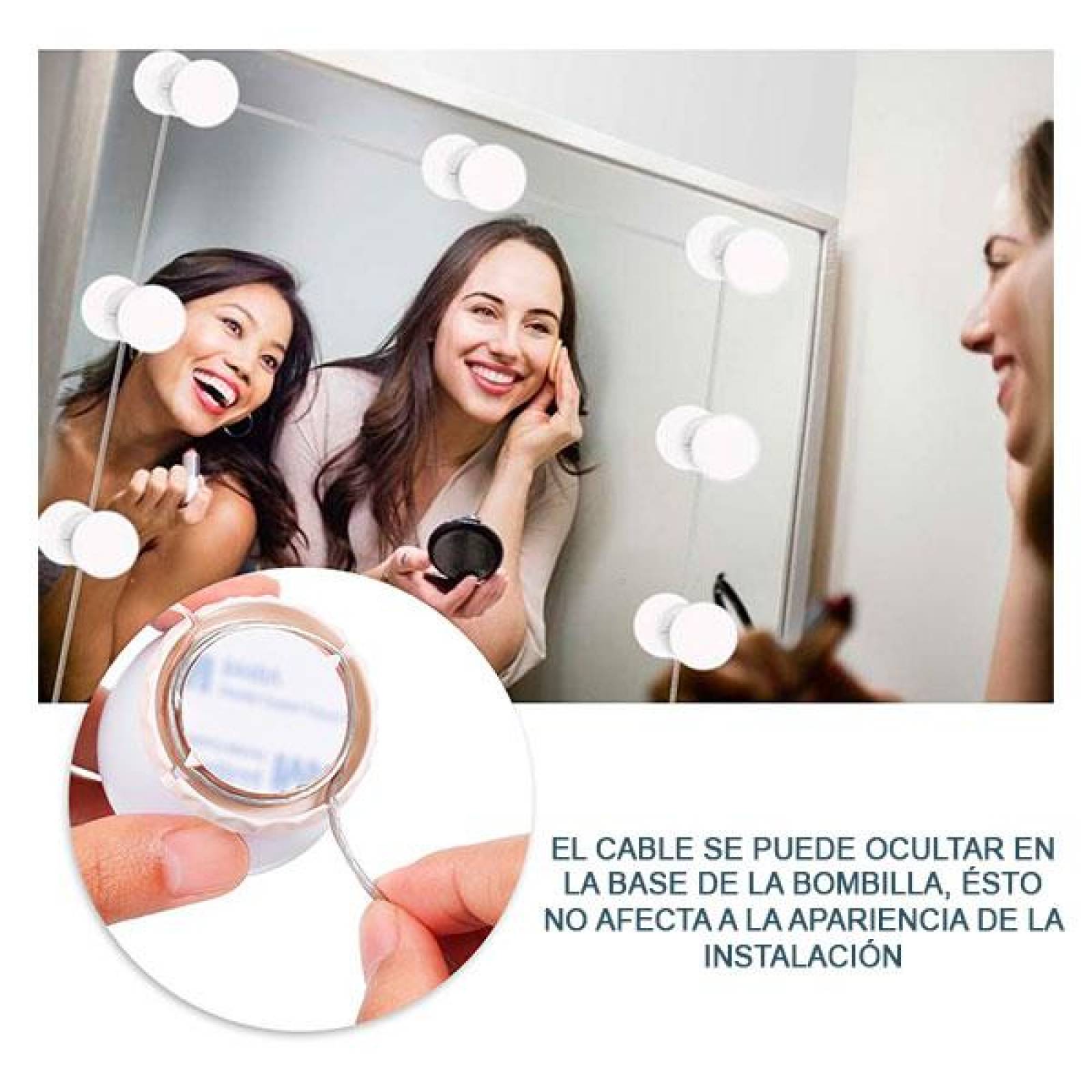 Luces de espejo, 3 Tipos de Luz, 10 bombillas,Focos para Espejo, Maquillaje, Vestidor, Baño, Luces L