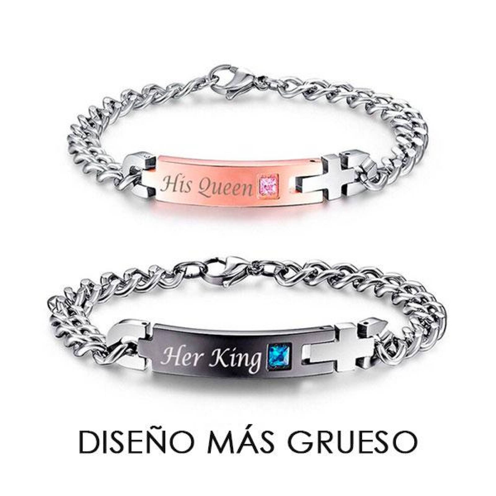 Pulsera para Pareja, Grande Brazaletes Queen y King, con Placa Grabada, Corona, 2 piezas. 