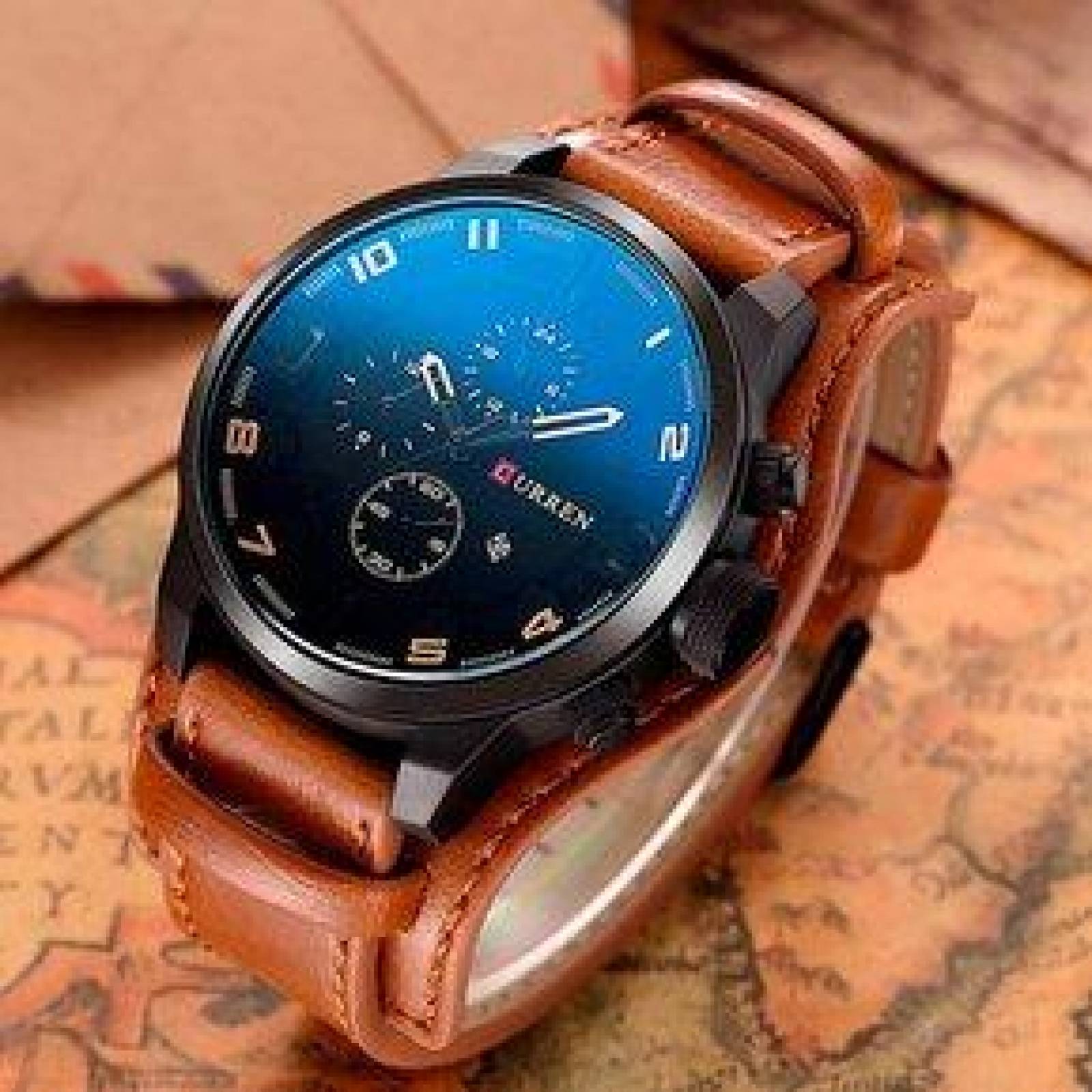 Reloj Curren para Hombre Con Fechador Correa de Cuero Ajustable 