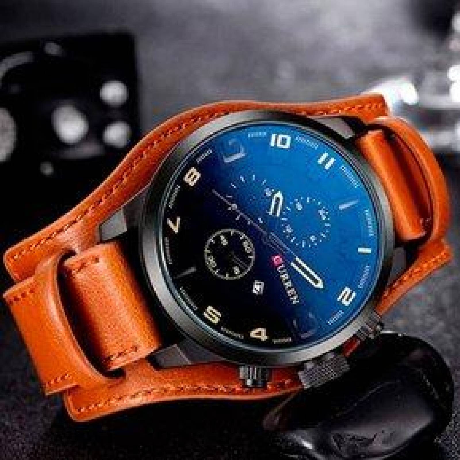 Reloj Curren para Hombre Con Fechador Correa de Cuero Ajustable 